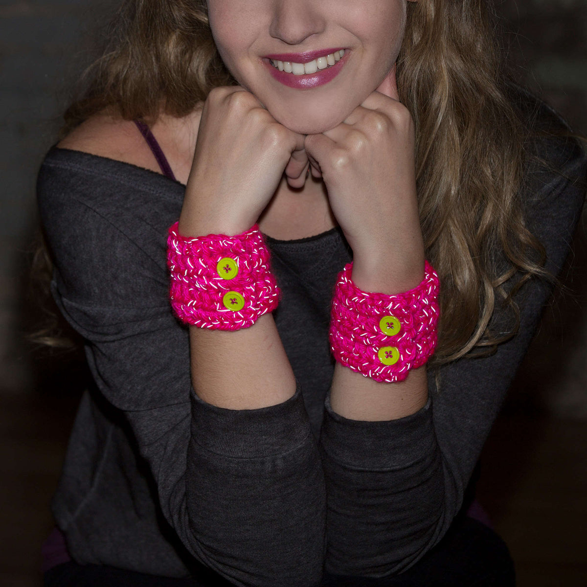 Crochet Cuffs made in Red Heart Reflective Yarn