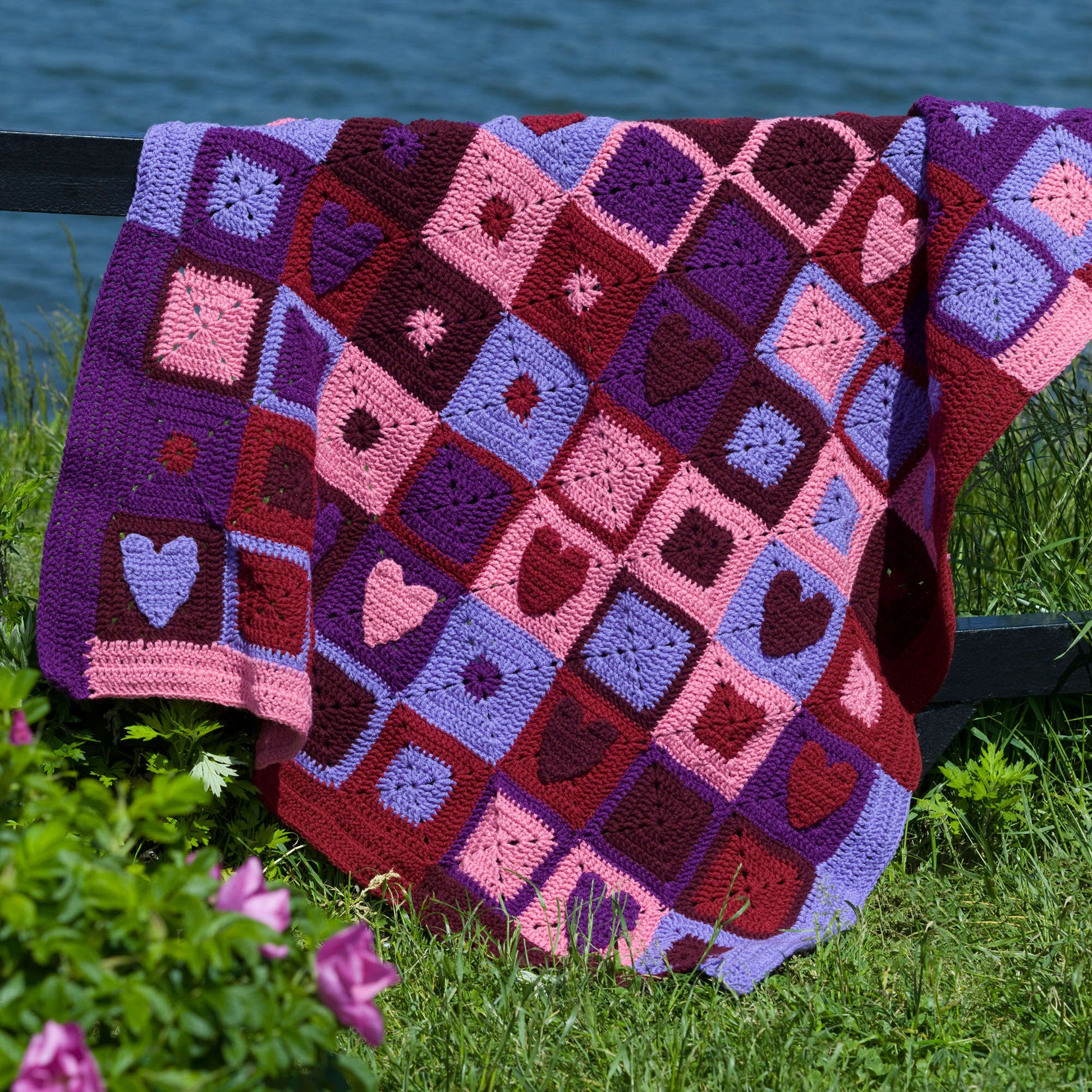 Free Red Heart Happy Hearts Afghan Crochet Pattern