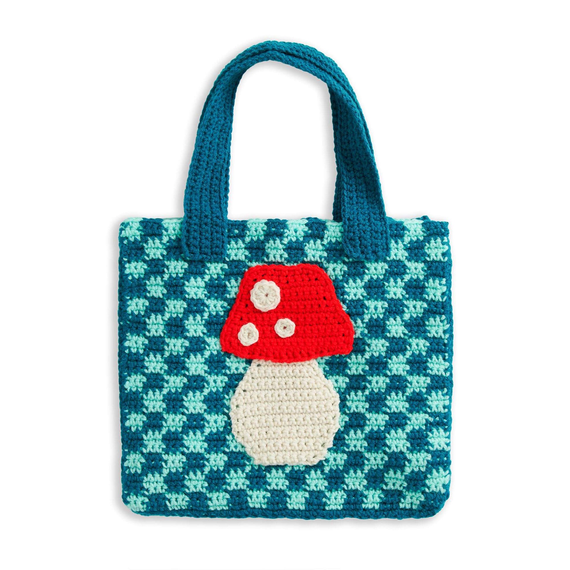 Free Red Heart Mushroom Check Crochet Bag Pattern