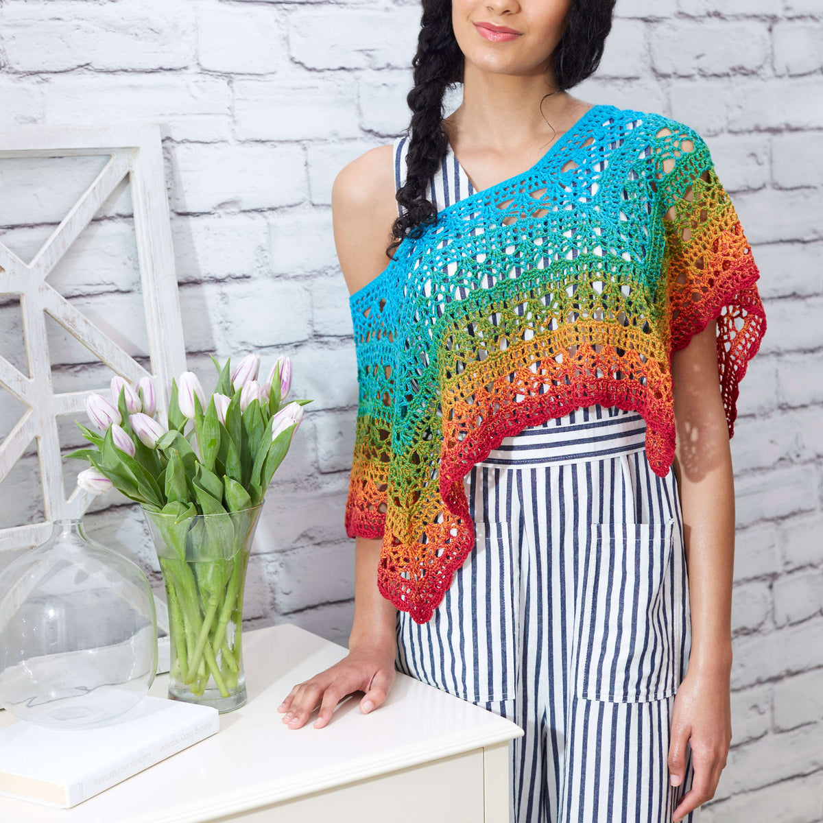 Crochet Poncho made in Red Heart It's a Wrap Rainbow Yarn