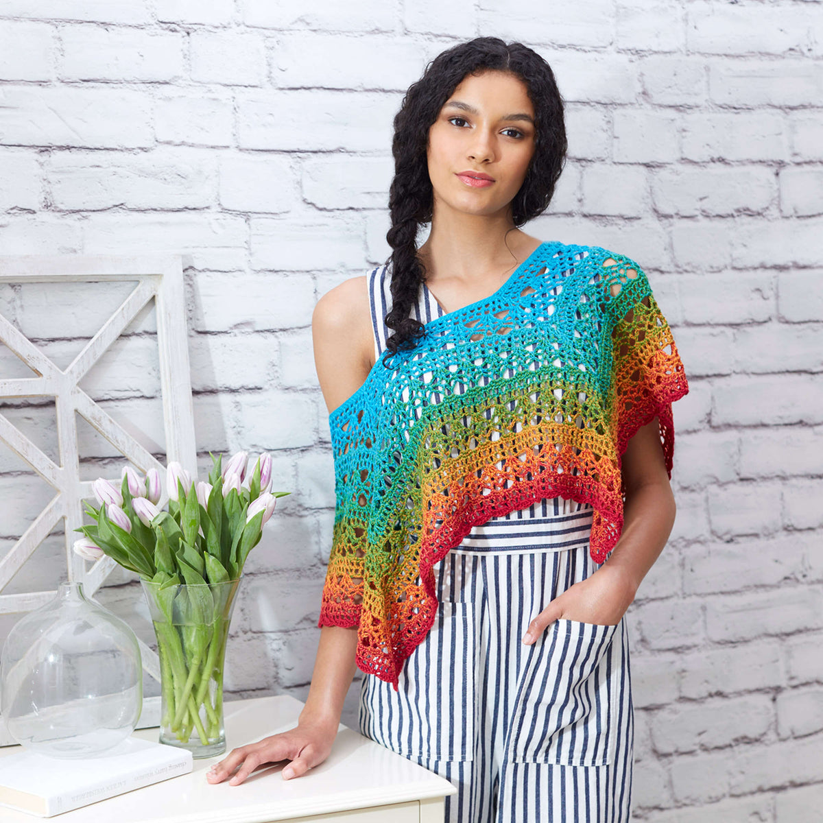 Crochet Poncho made in Red Heart It's a Wrap Rainbow Yarn