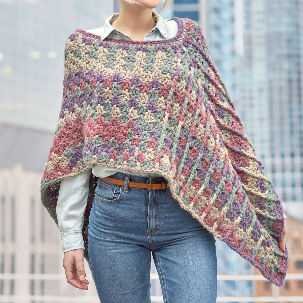 Crochet Poncho made in Red Heart Dreamy Stripes Yarn