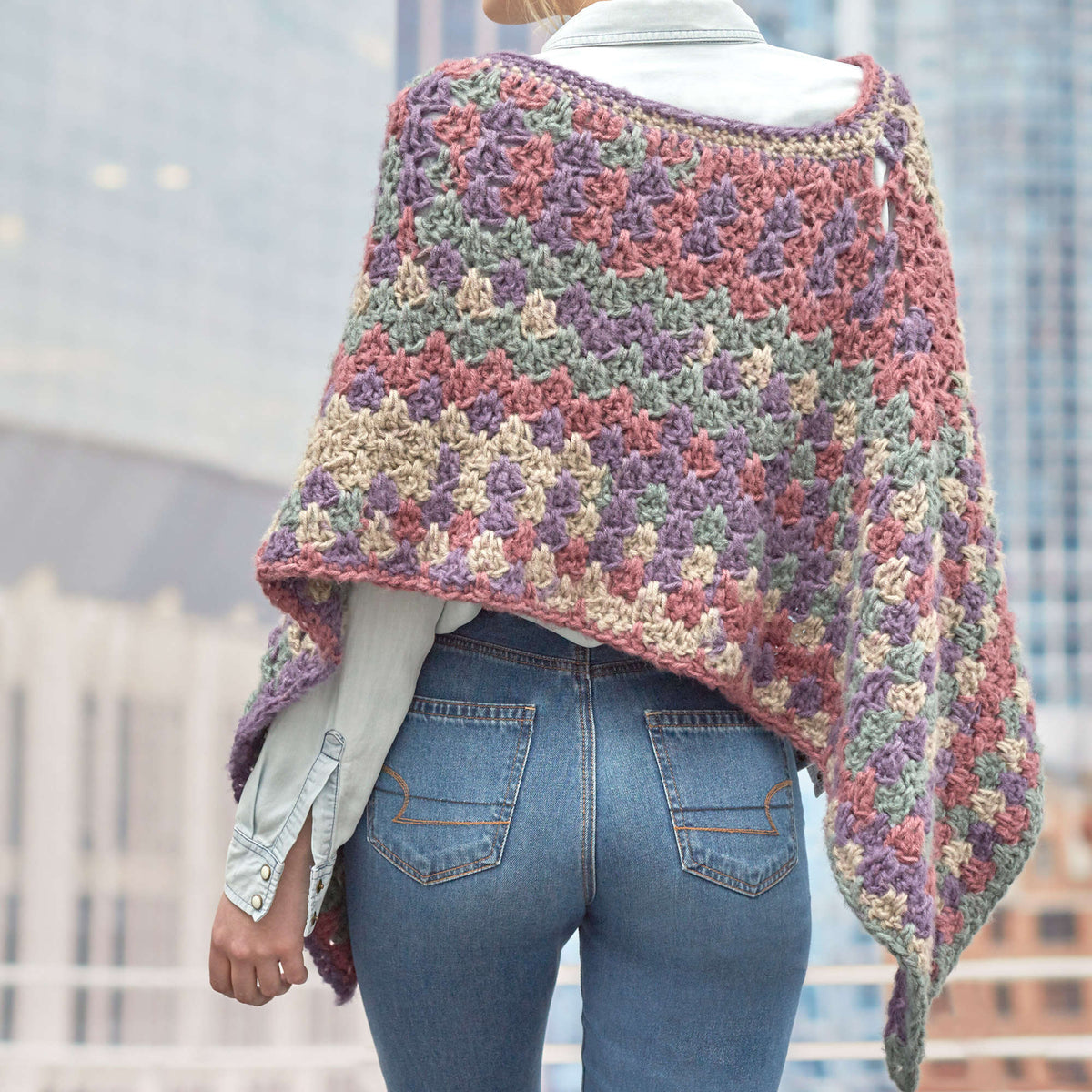 Crochet Poncho made in Red Heart Dreamy Stripes Yarn