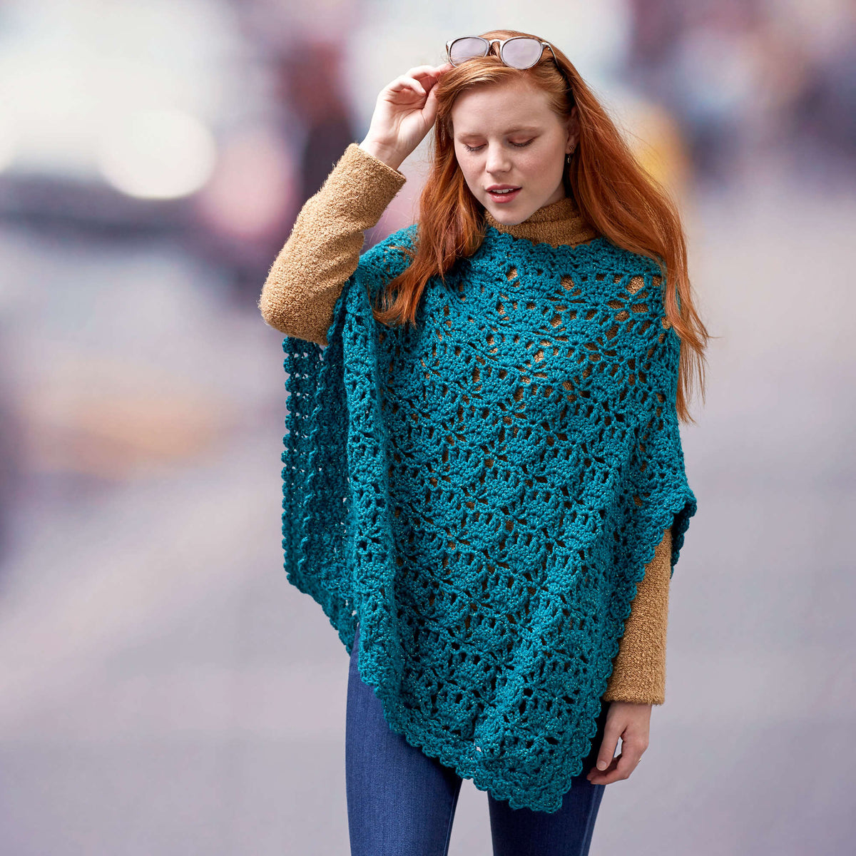 Crochet Poncho made in Red Heart With Love Metallic Yarn