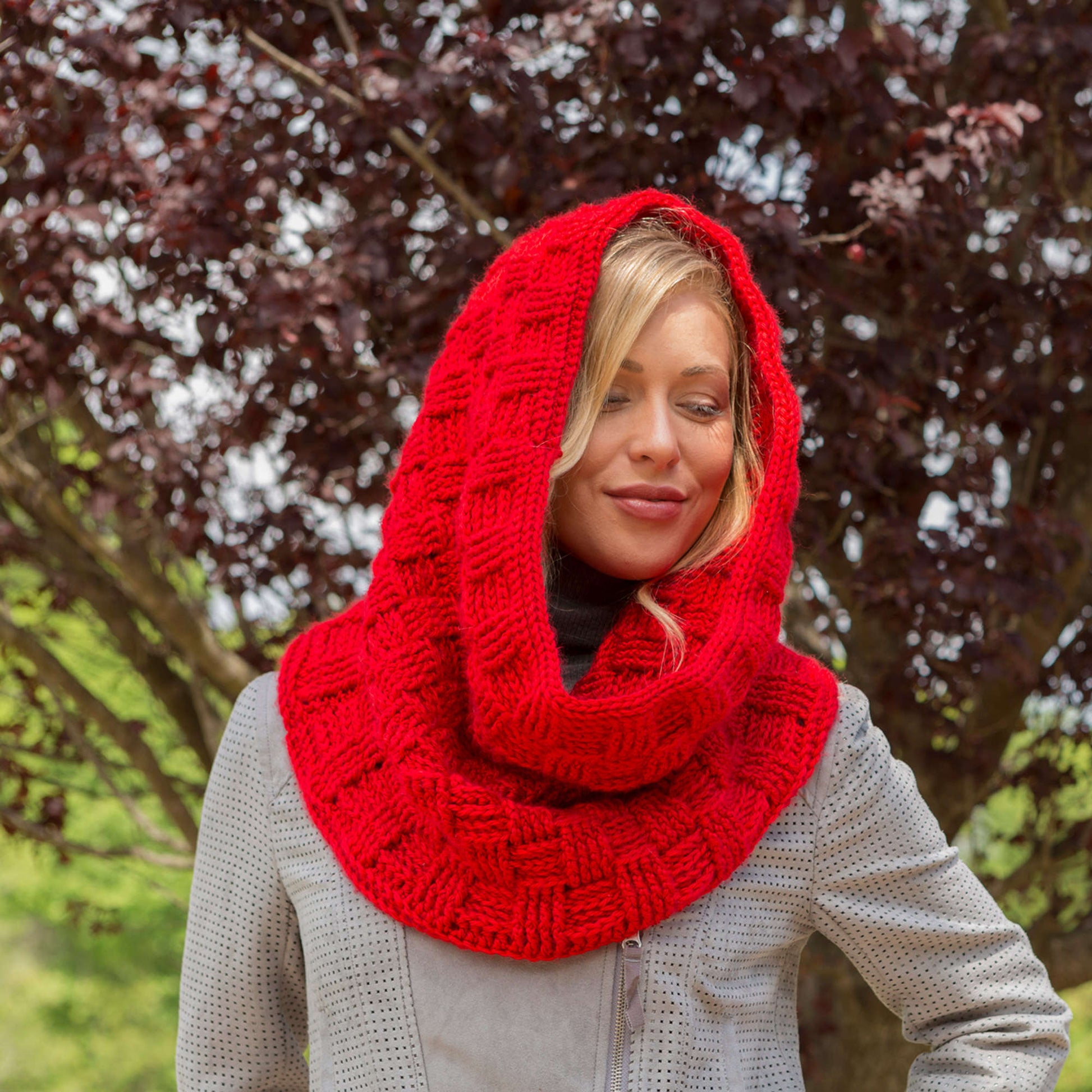 Free Red Heart Checkered Crochet Cowl Pattern