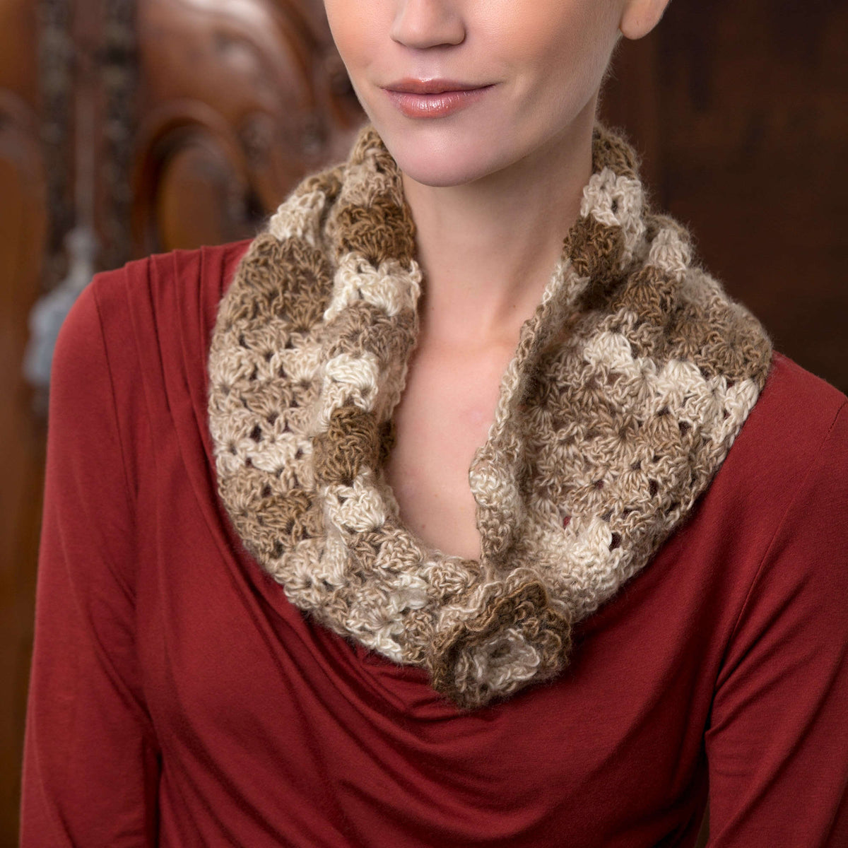 Crochet Cowl made in Red Heart Boutique Yarn