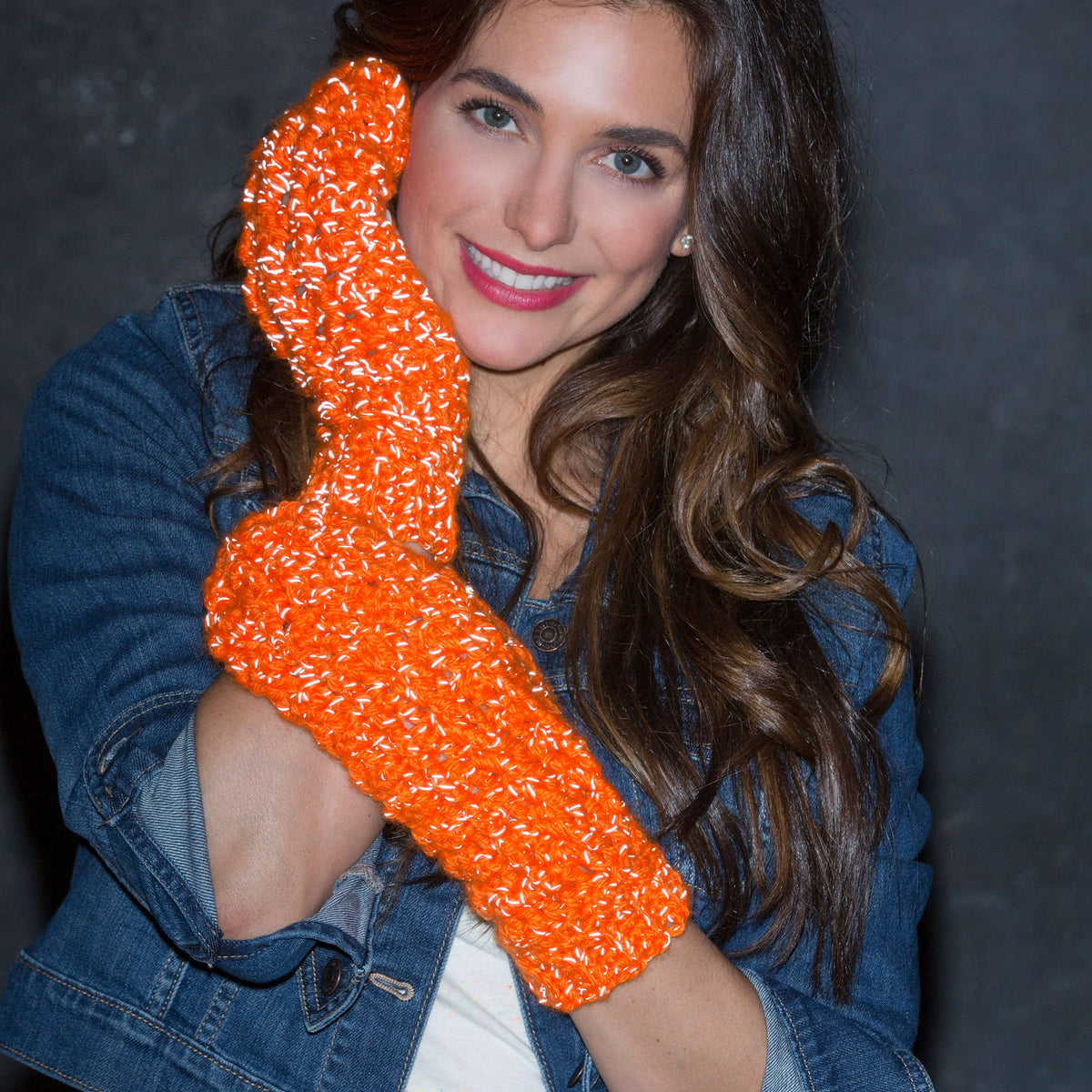Crochet Mittens made in Red Heart Reflective Yarn