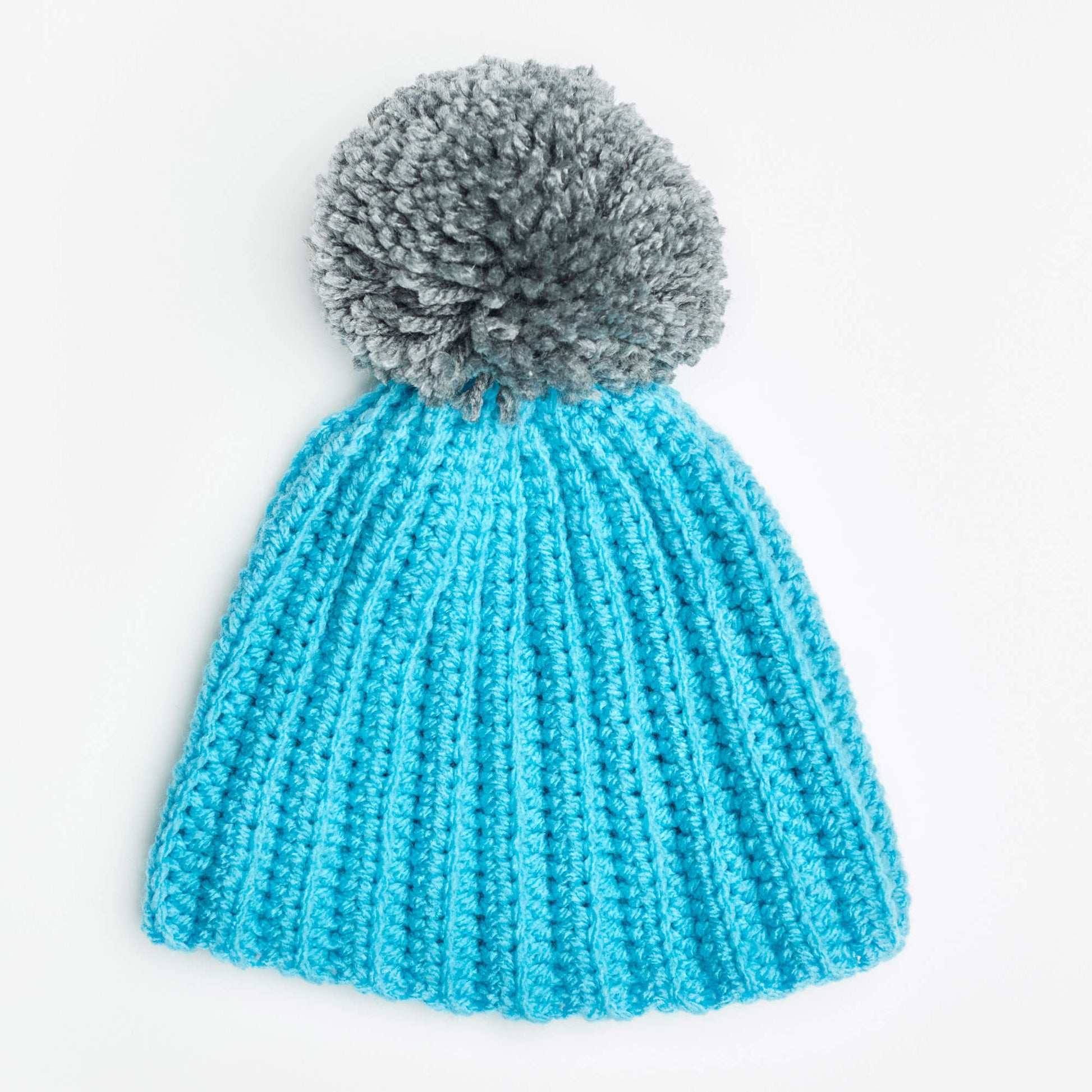 Free Red Heart Easy-Fit Ribbed Pompom Hat Pattern