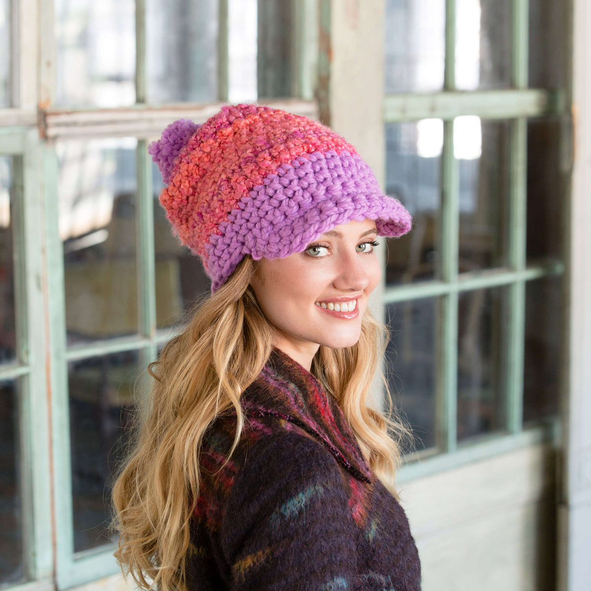 Crochet Hat made in Red Heart Mixology Swirl Yarn