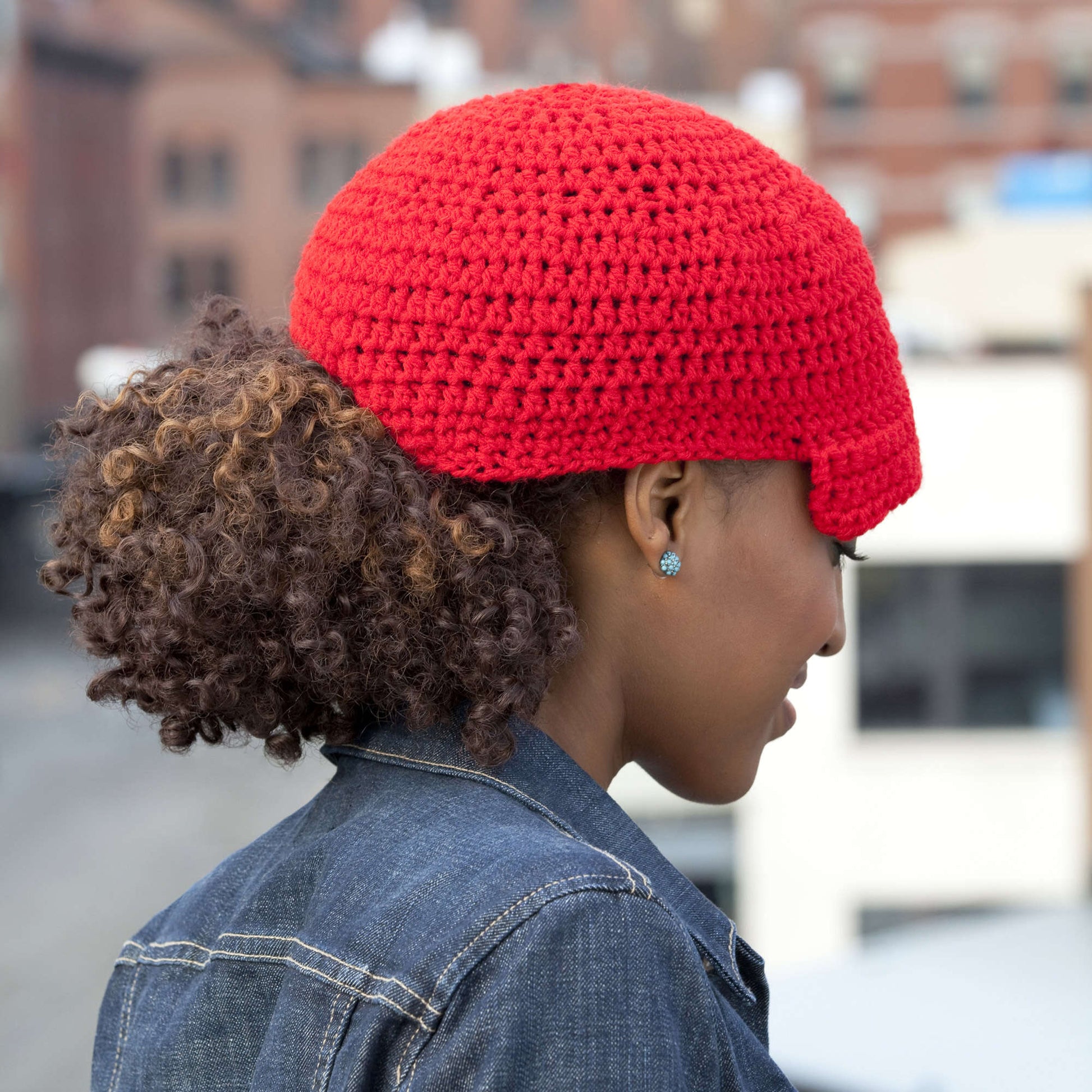 Free Red Heart Ponytail Hat Crochet Pattern