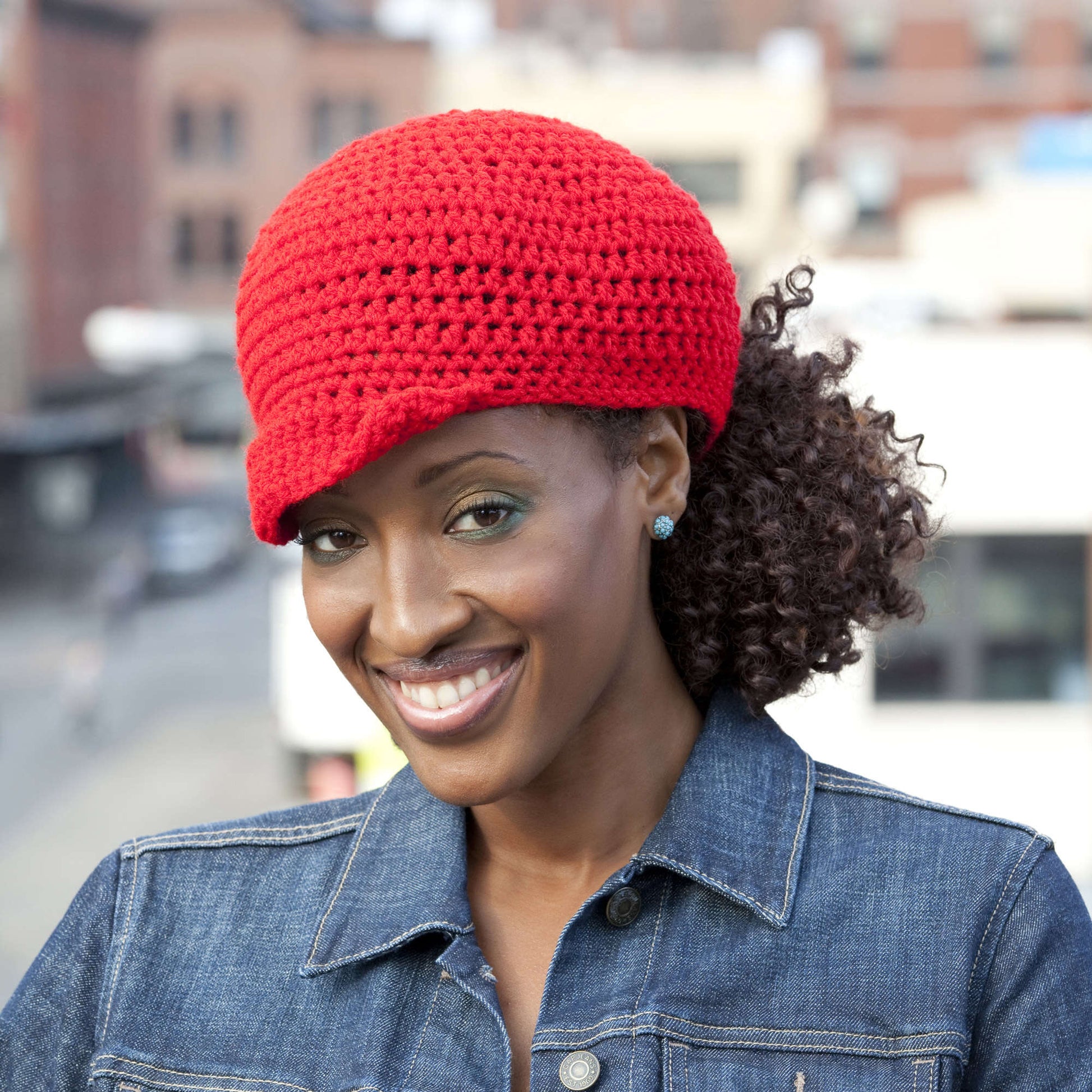 Free Red Heart Ponytail Hat Crochet Pattern
