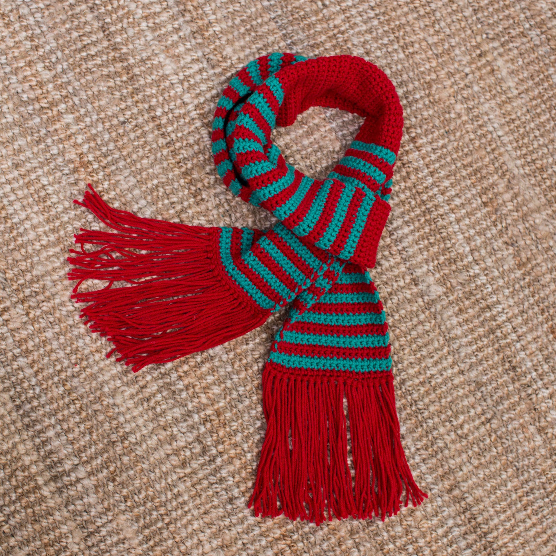 Free Red Heart Striped Gift Scarf Crochet Pattern