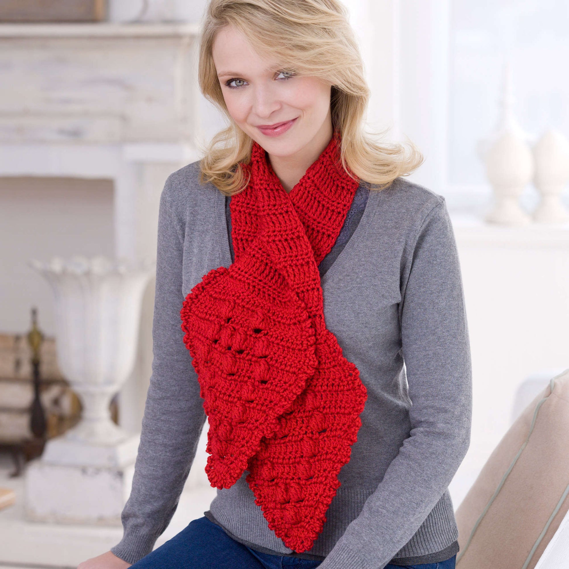 Free Red Heart Crochet Keyhole Scarf Pattern