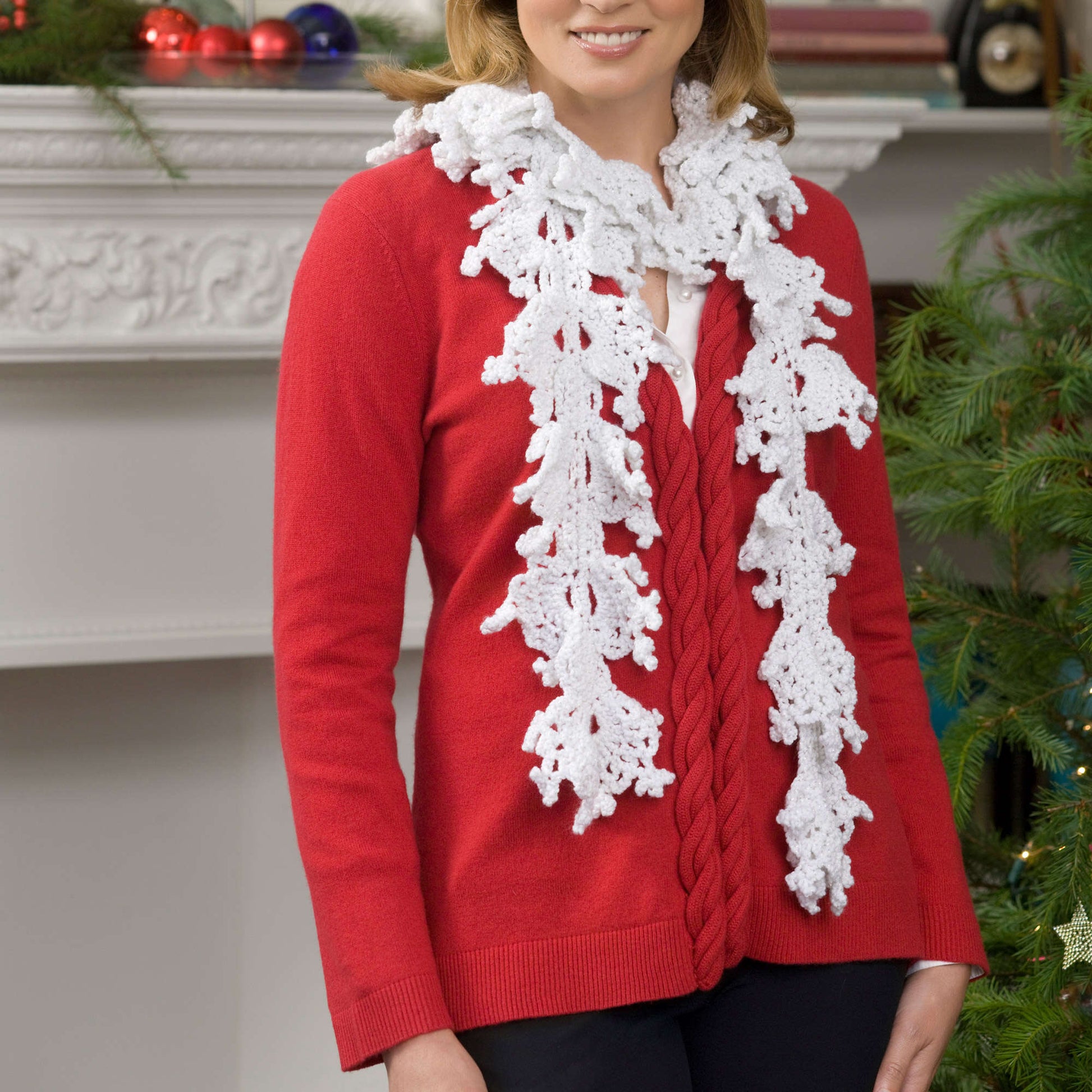 Free Red Heart Falling Snowflakes Crochet Scarf Pattern
