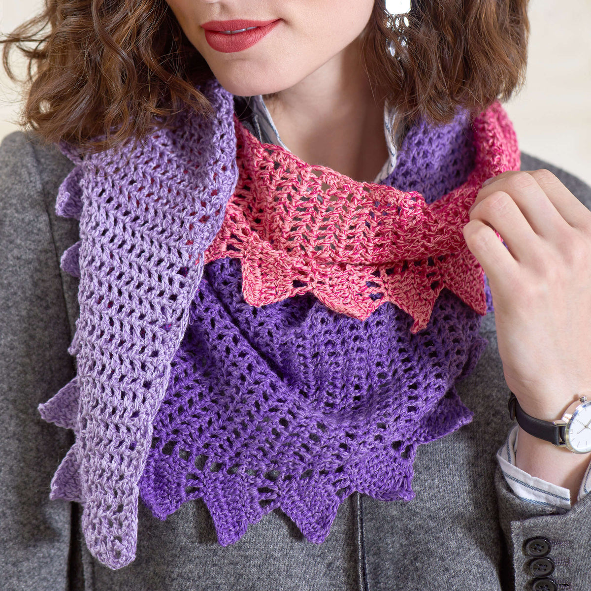 Crochet Shawl made in Red Heart It's a Wrap Rainbow Yarn