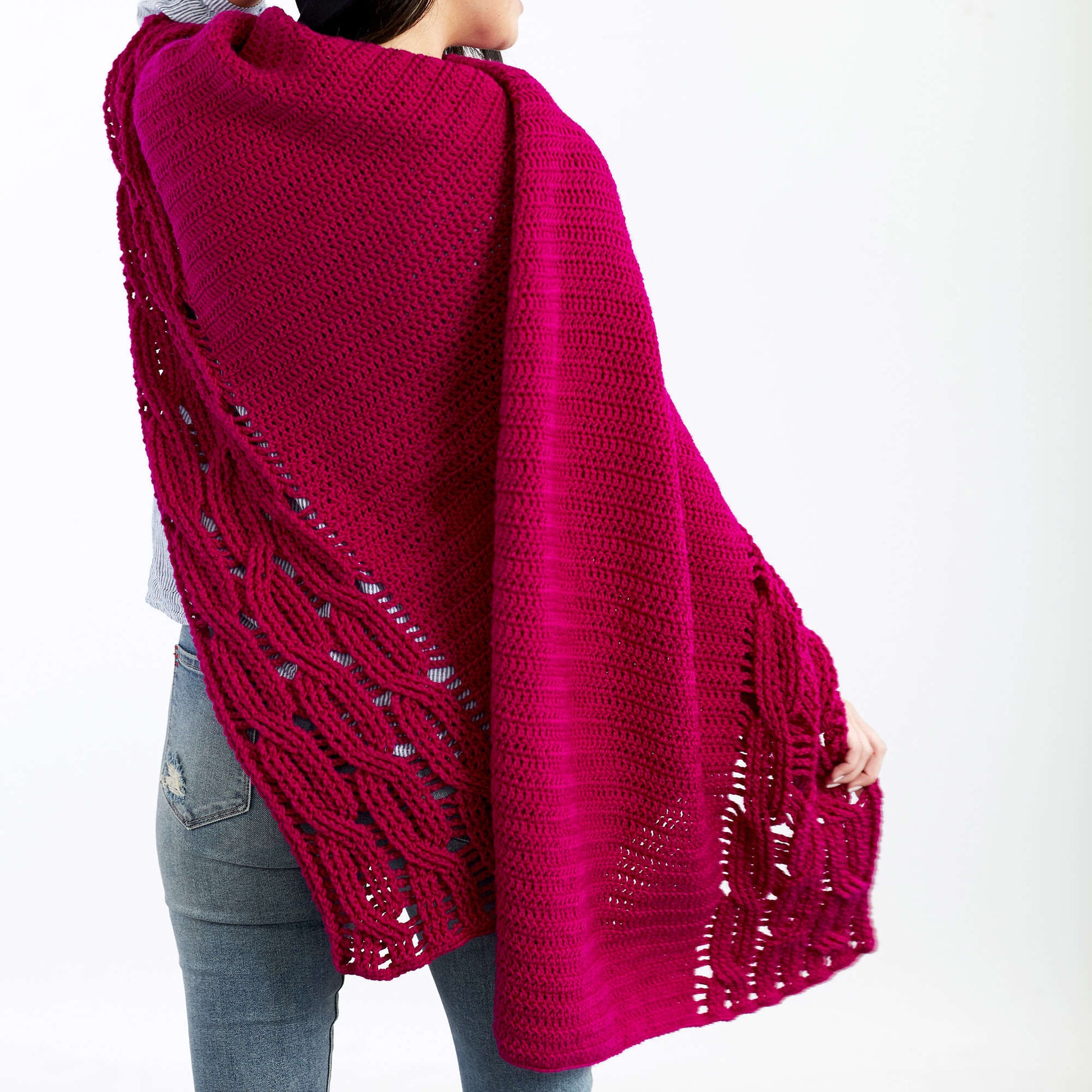 Free Red Heart Interwoven Cabled Chic Shawl Crochet Pattern
