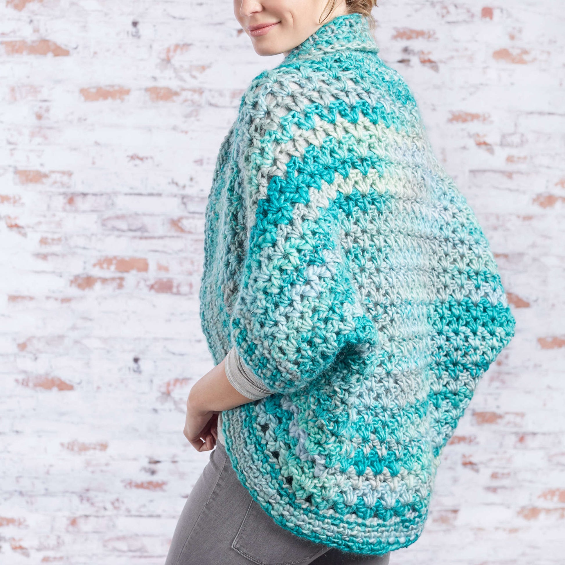 Free Red Heart Collared Cocoon Shrug Crochet Pattern