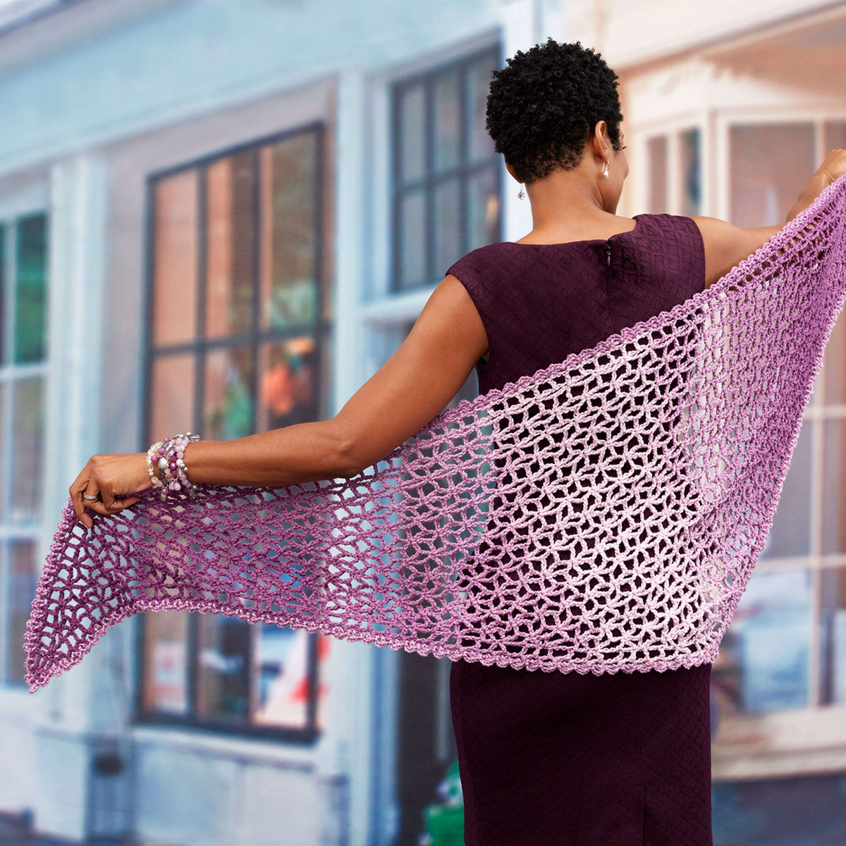 Crochet Shawl made in Red Heart Super Saver Ombre Yarn