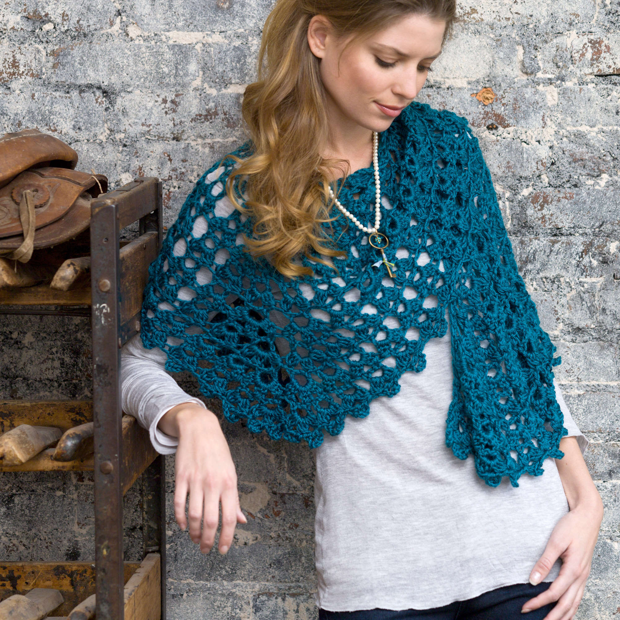 Free Easy Red Heart Graceful Shell Shawl Crochet Pattern