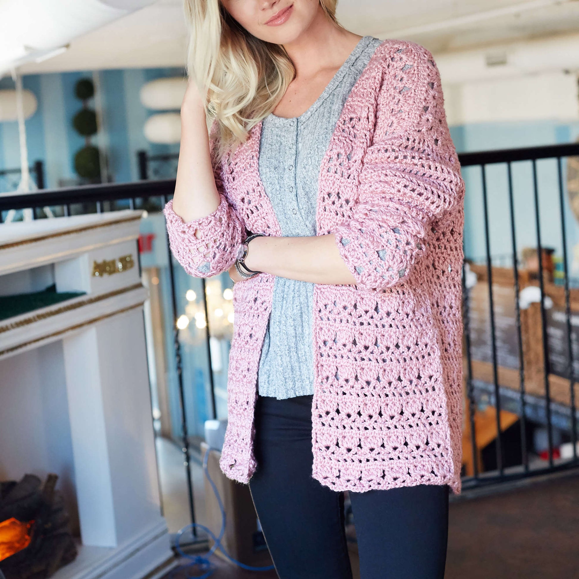 Free Red Heart Open Front Comfy Crochet Cardigan Pattern
