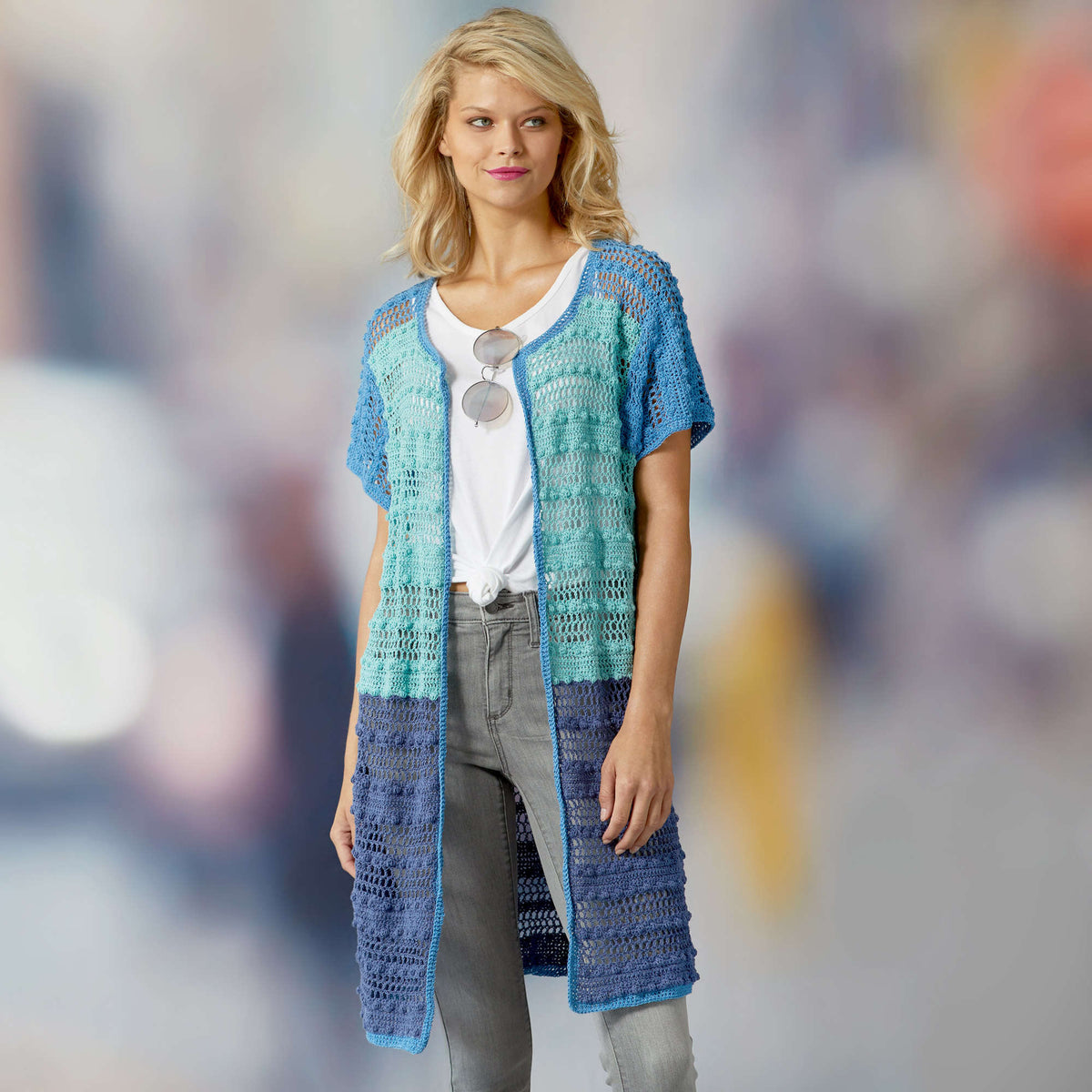 Crochet Cardigan made in Red Heart It's a Wrap Yarn