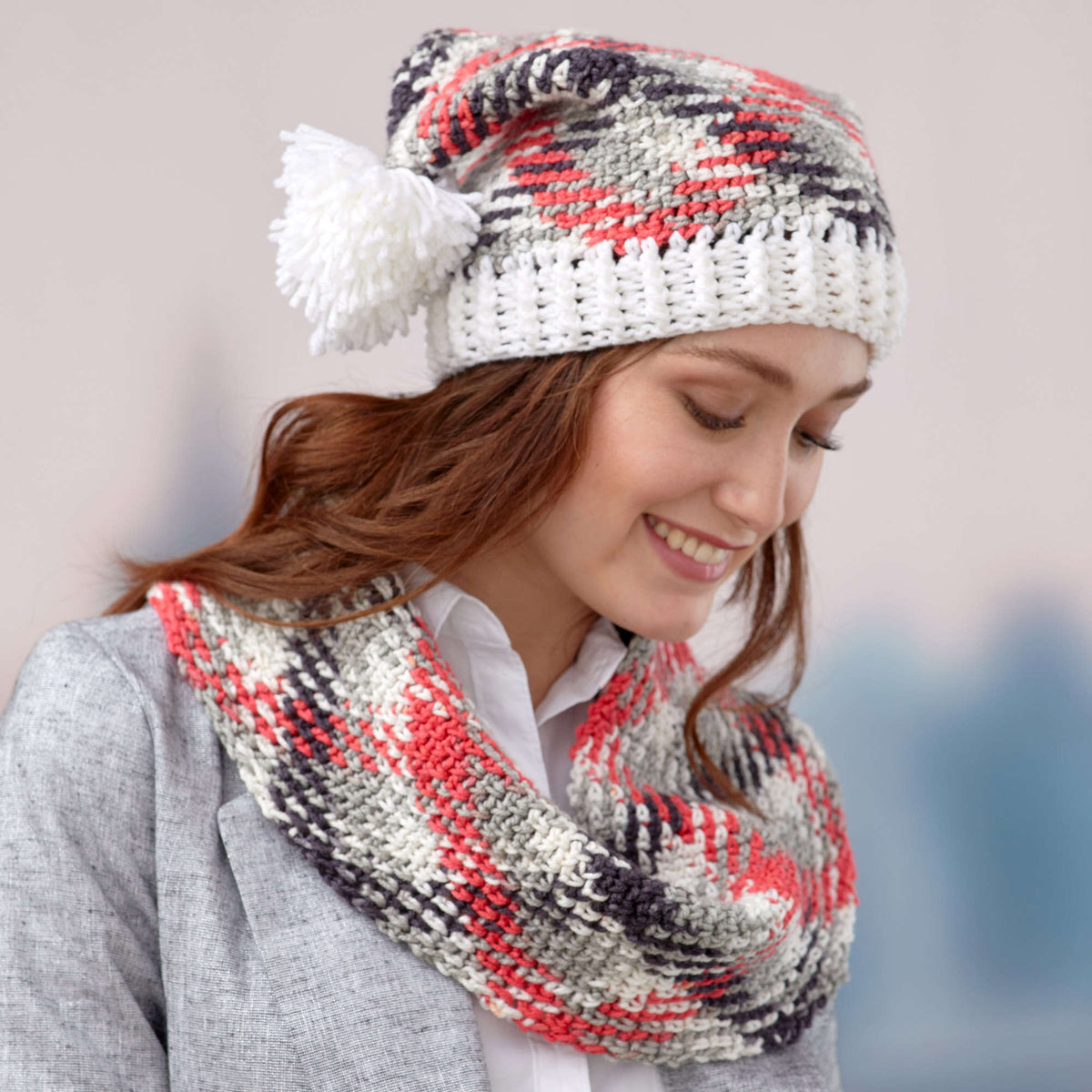 Crochet Hat & Cowl made in Red Heart Super Saver Pooling Yarn