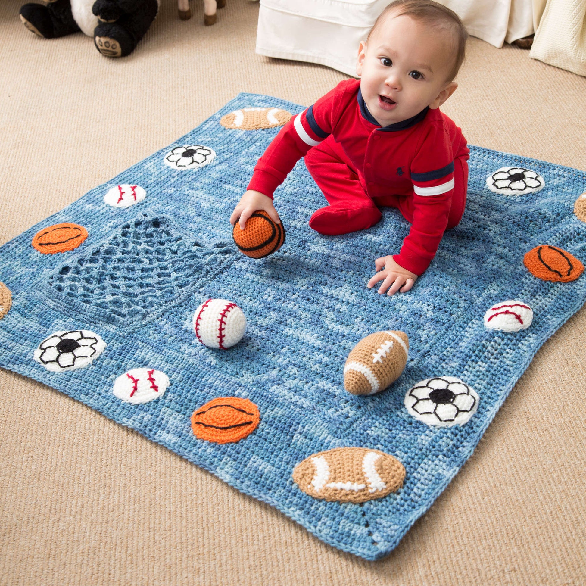 Free Red Heart Young Athlete Crochet Blanket And Rattles Pattern