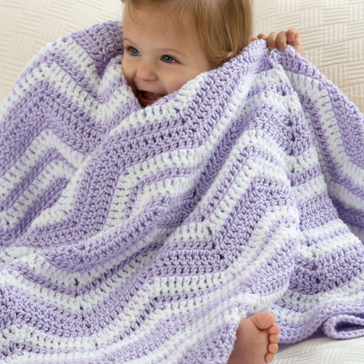 Crochet Blanket made in Red Heart Plush Baby","Soft Baby Steps Yarn