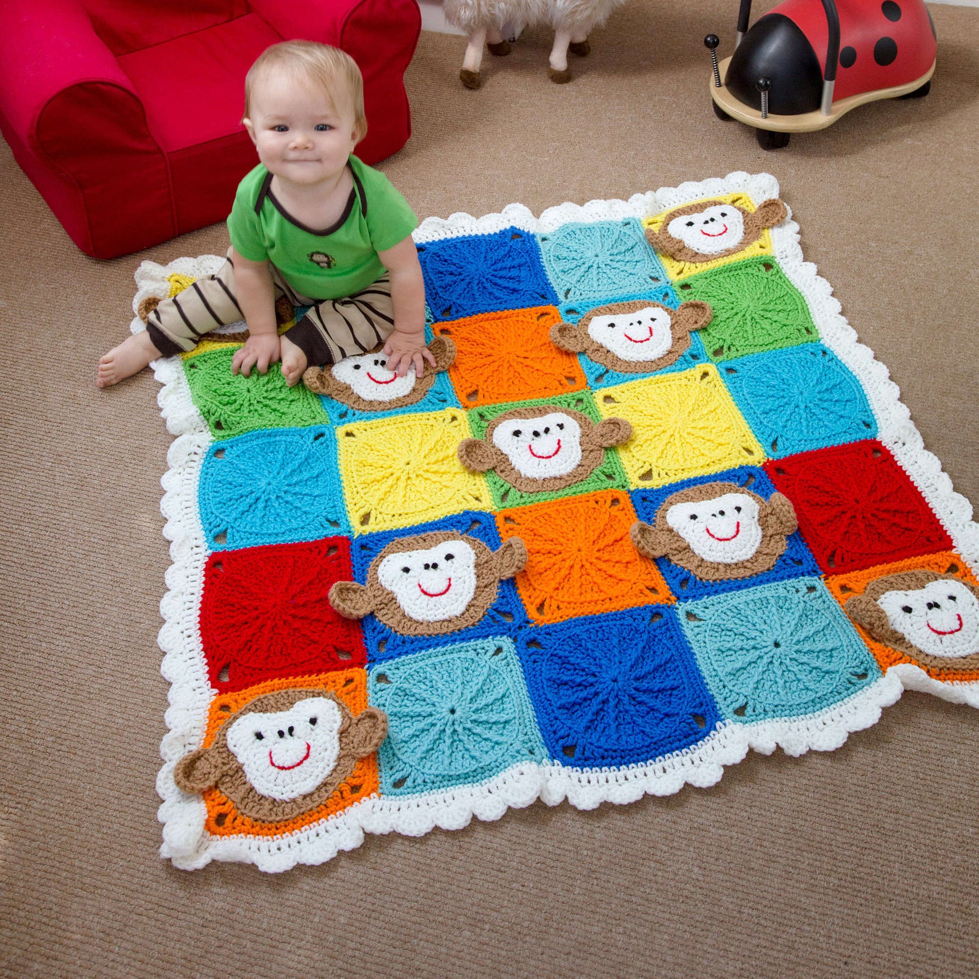 Free Red Heart Monkey Around Crochet Baby Blanket Pattern
