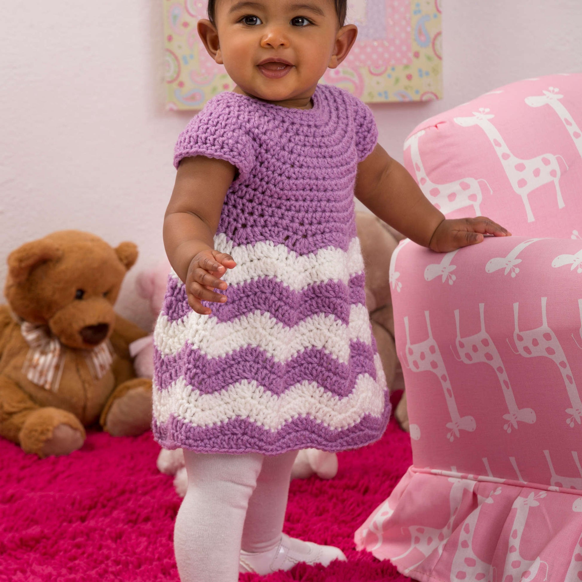 Free Red Heart Chevron Chic Baby Dress Crochet Pattern