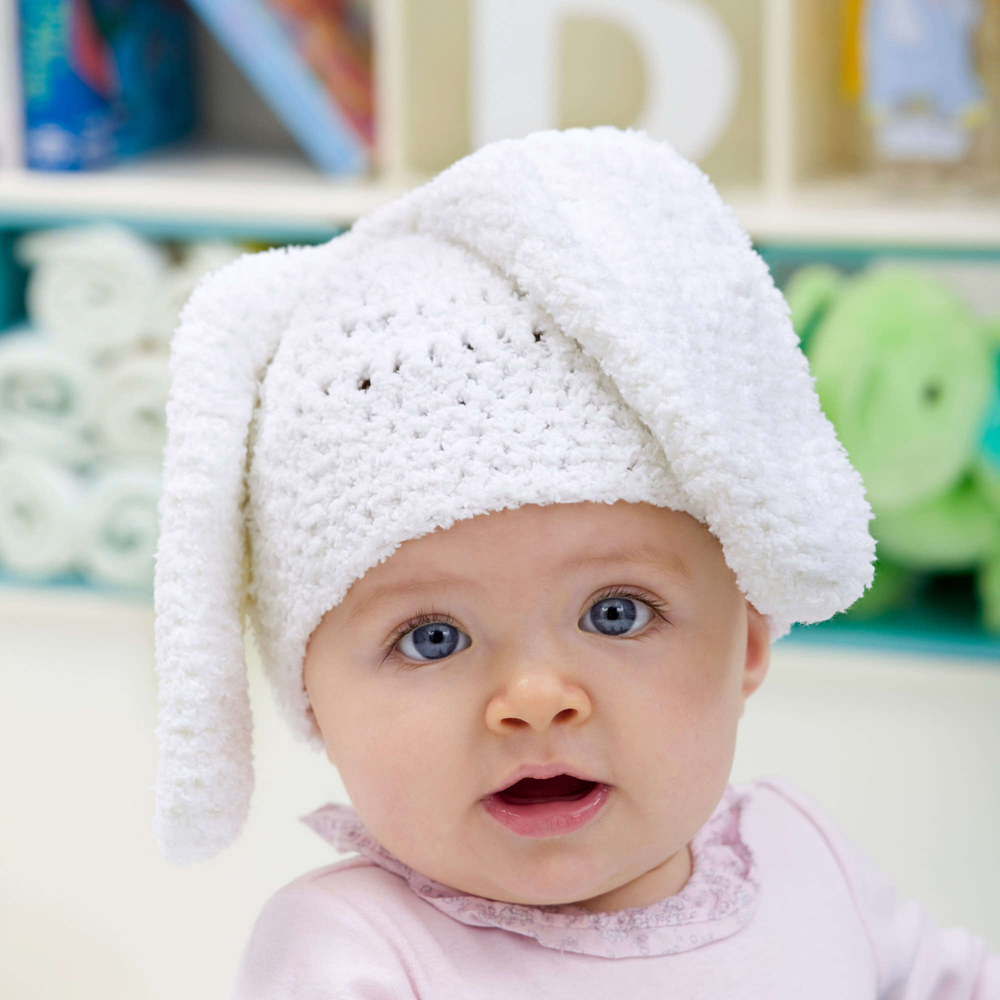 Free Beginner Red Heart Bunny Hat Crochet Pattern | Yarnspirations, image size:2000x2000