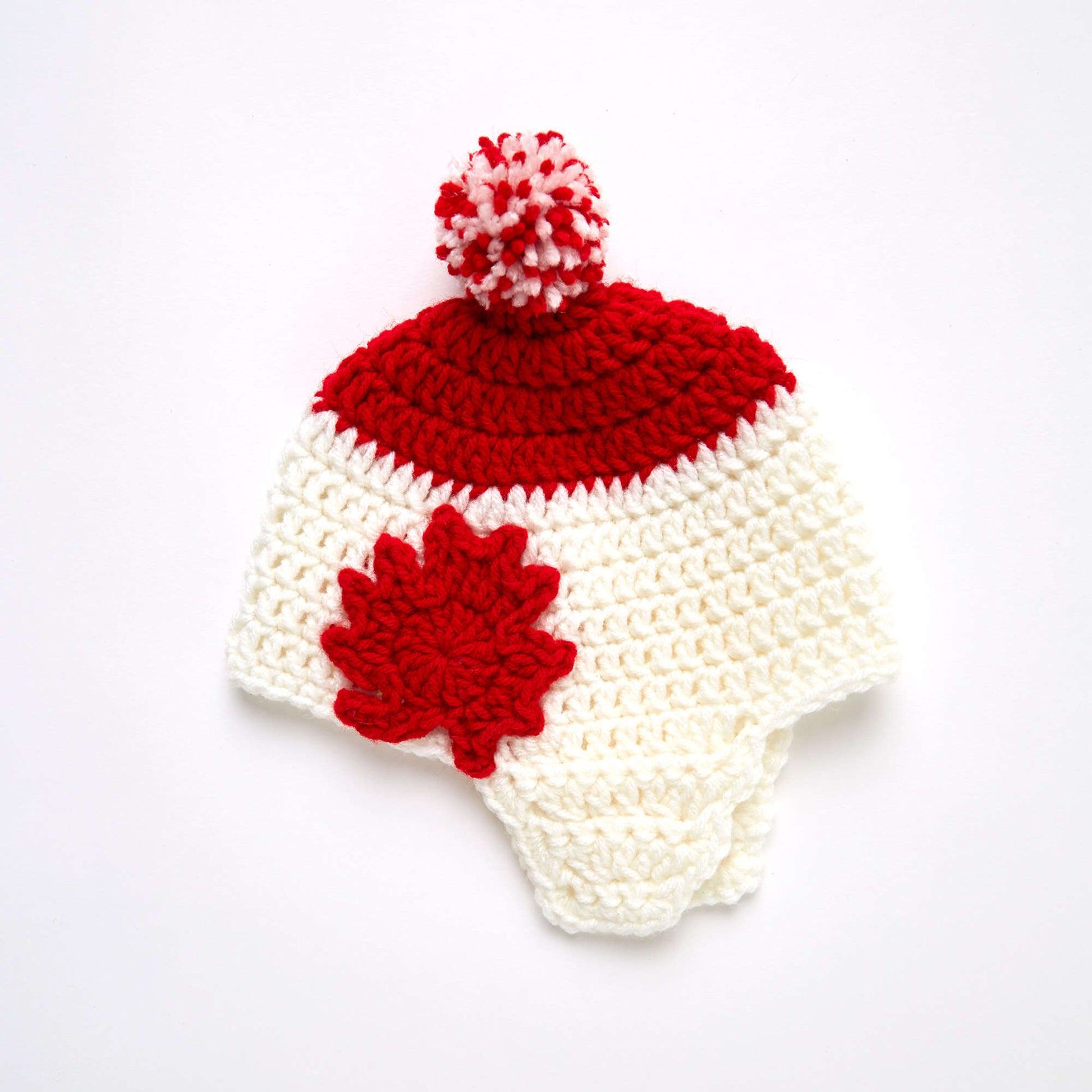 Free Red Heart Maple Leaf Earflap Hat Crochet Pattern