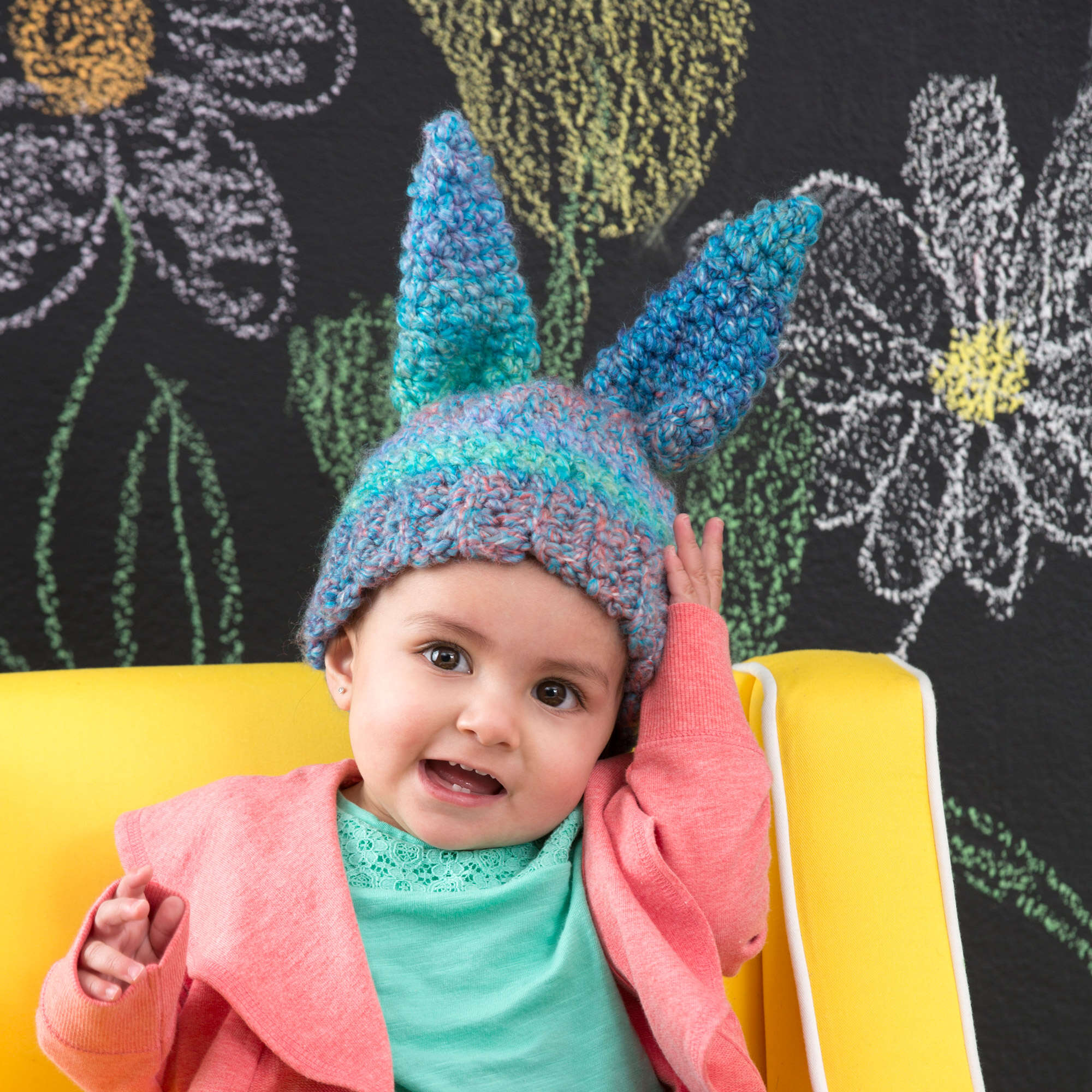 Free Easy Red Heart Fluffy Bunny Hat Crochet Pattern | Yarnspirations, image size:2000x2000