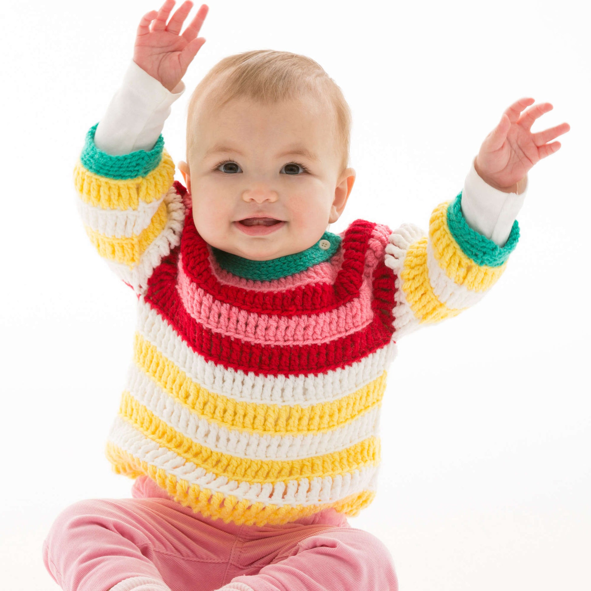 Free Red Heart Colorful Striped Pullover Crochet Pattern