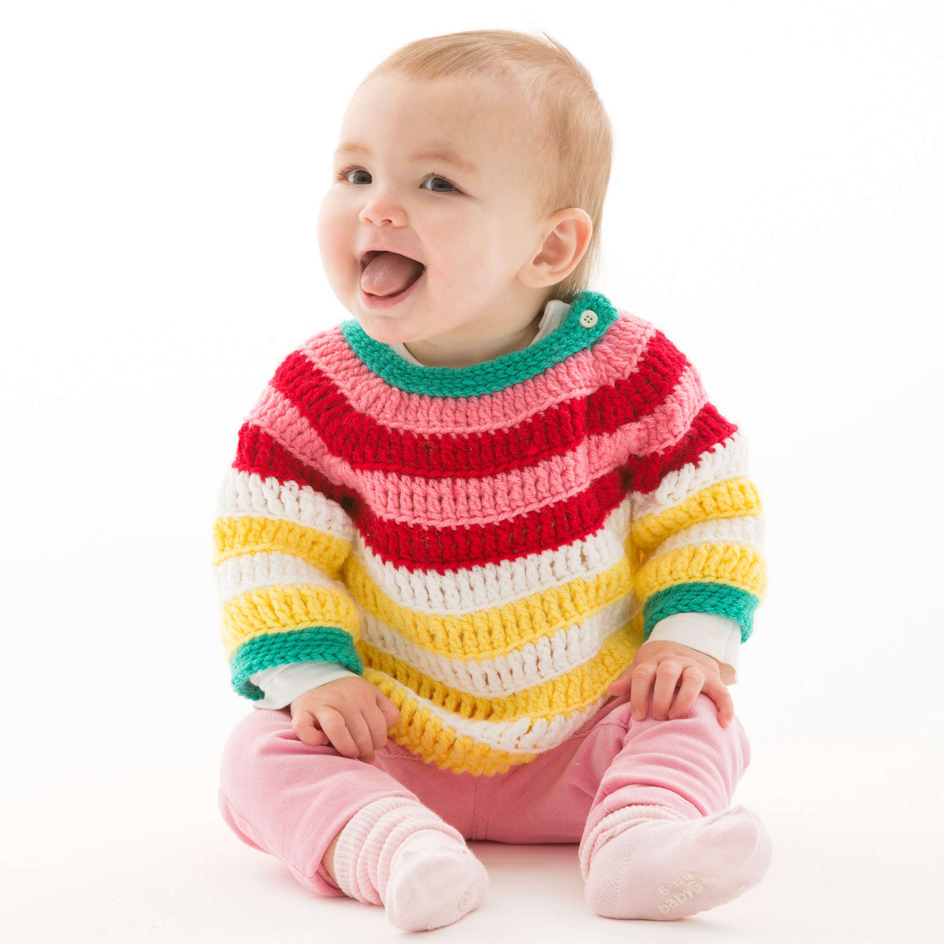 Free Red Heart Colorful Striped Pullover Crochet Pattern