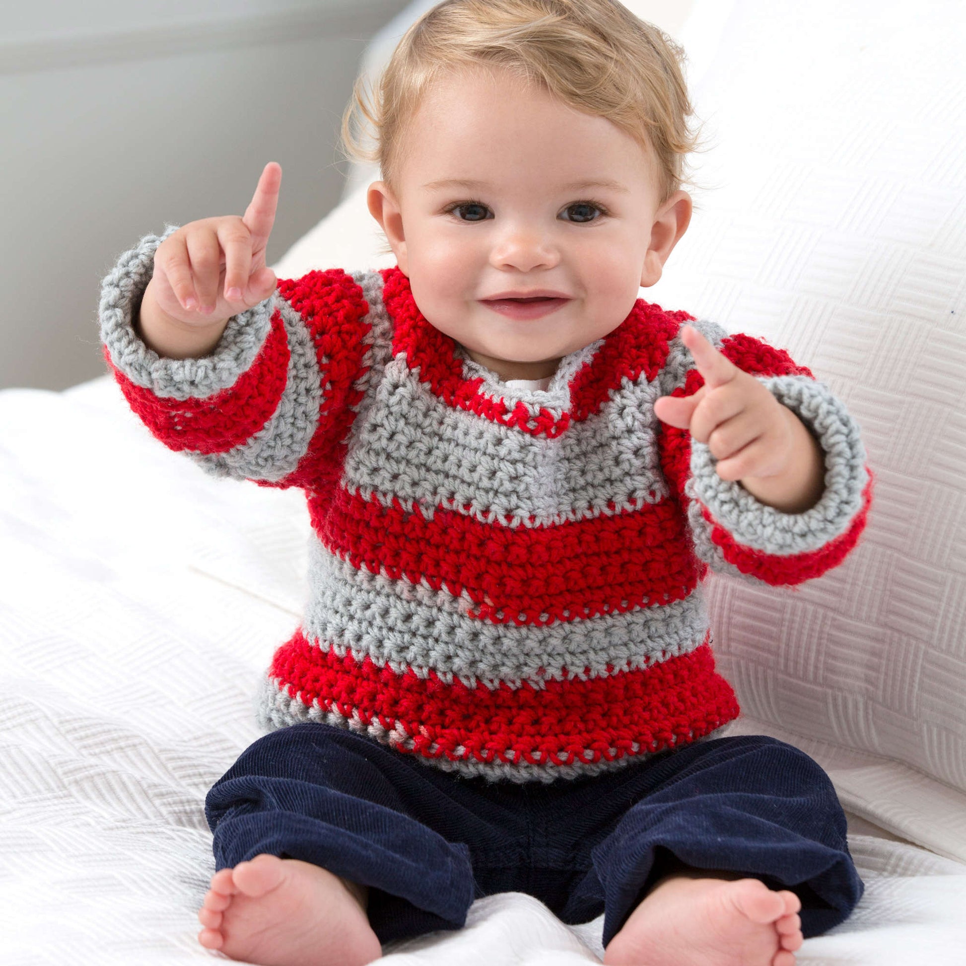 Free Red Heart Go Team Go! Baby Sweater Crochet Pattern