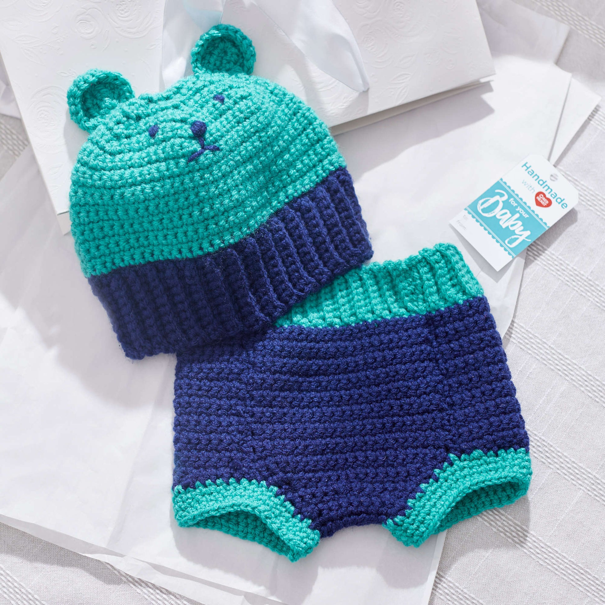 Free Red Heart Crochet Bear Hat And Diaper Cover Pattern