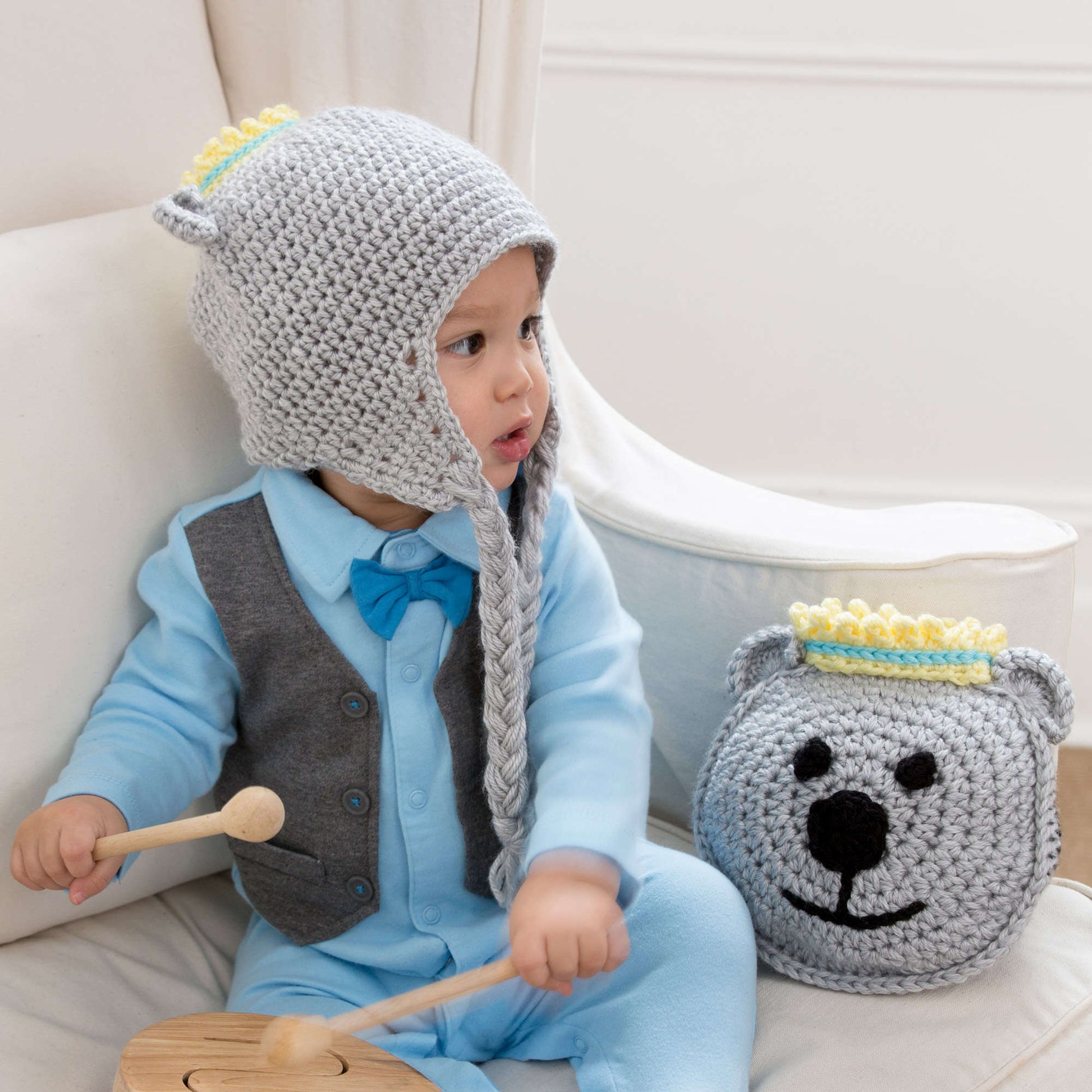 Free Red Heart Prince Bear Pillow And Hat Crochet Pattern