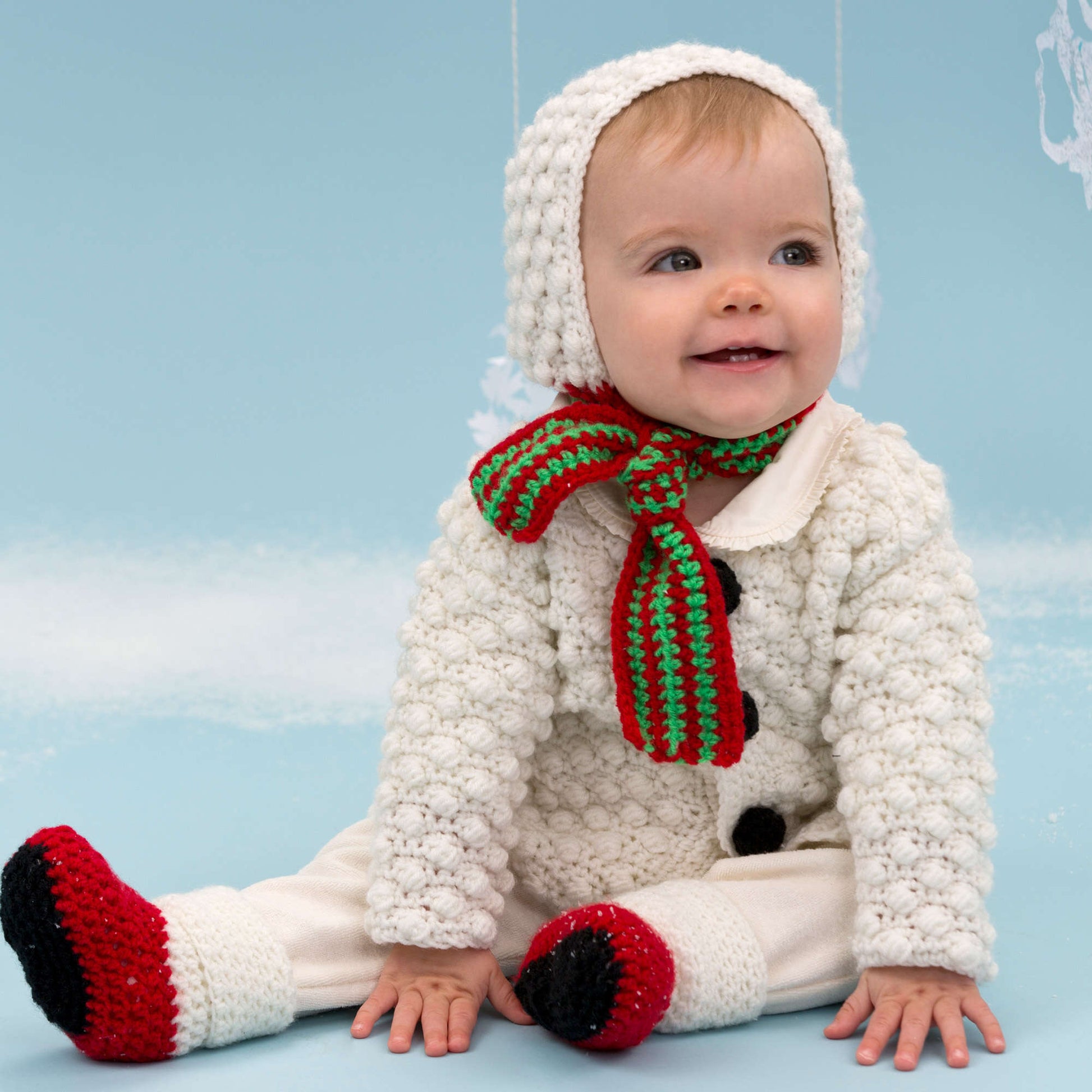 Free Red Heart Snowman Cutie Baby Set Crochet Pattern