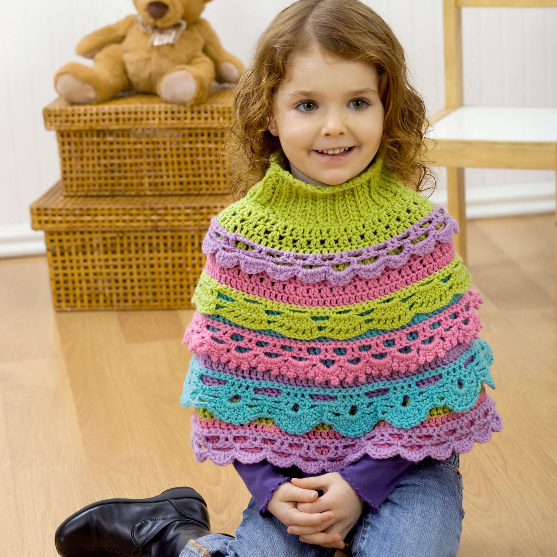 Free Red Heart Girl's Ruffle Capelet Crochet Pattern