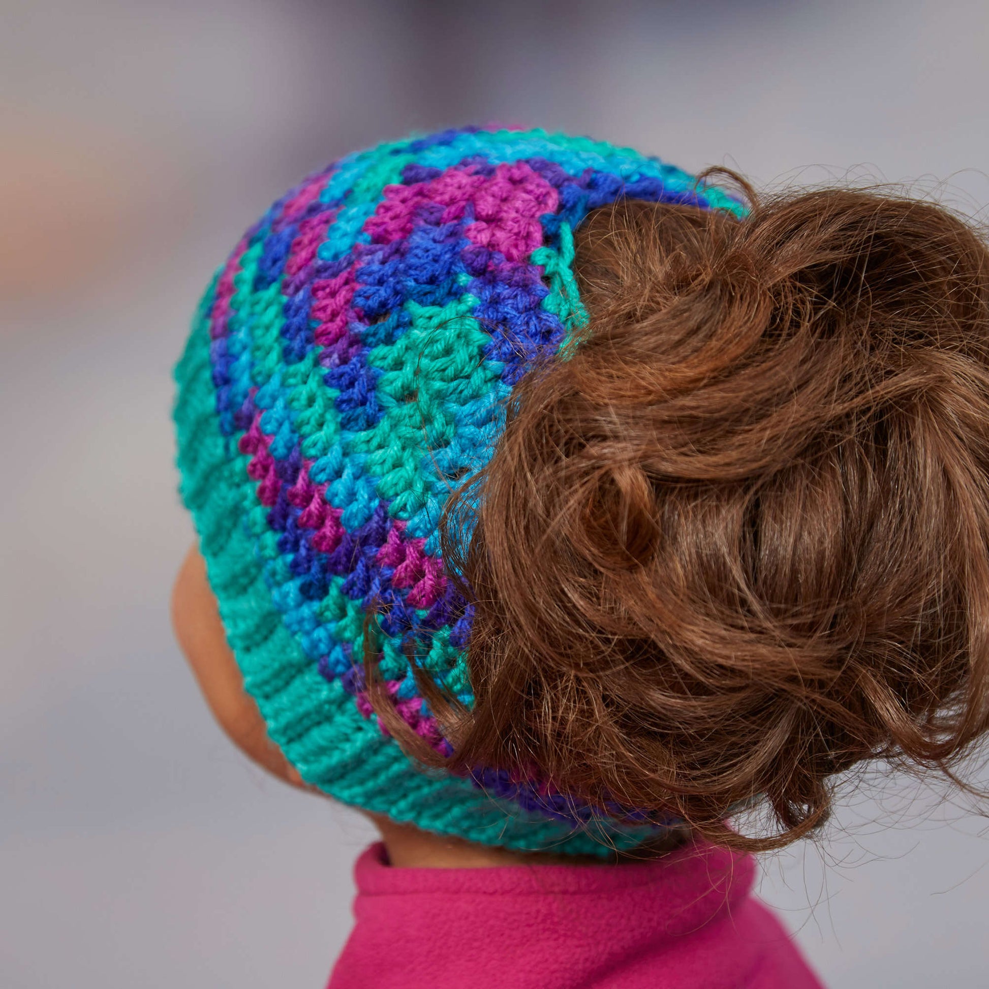 Free Red Heart Messy Bun Crochet Hat Pattern