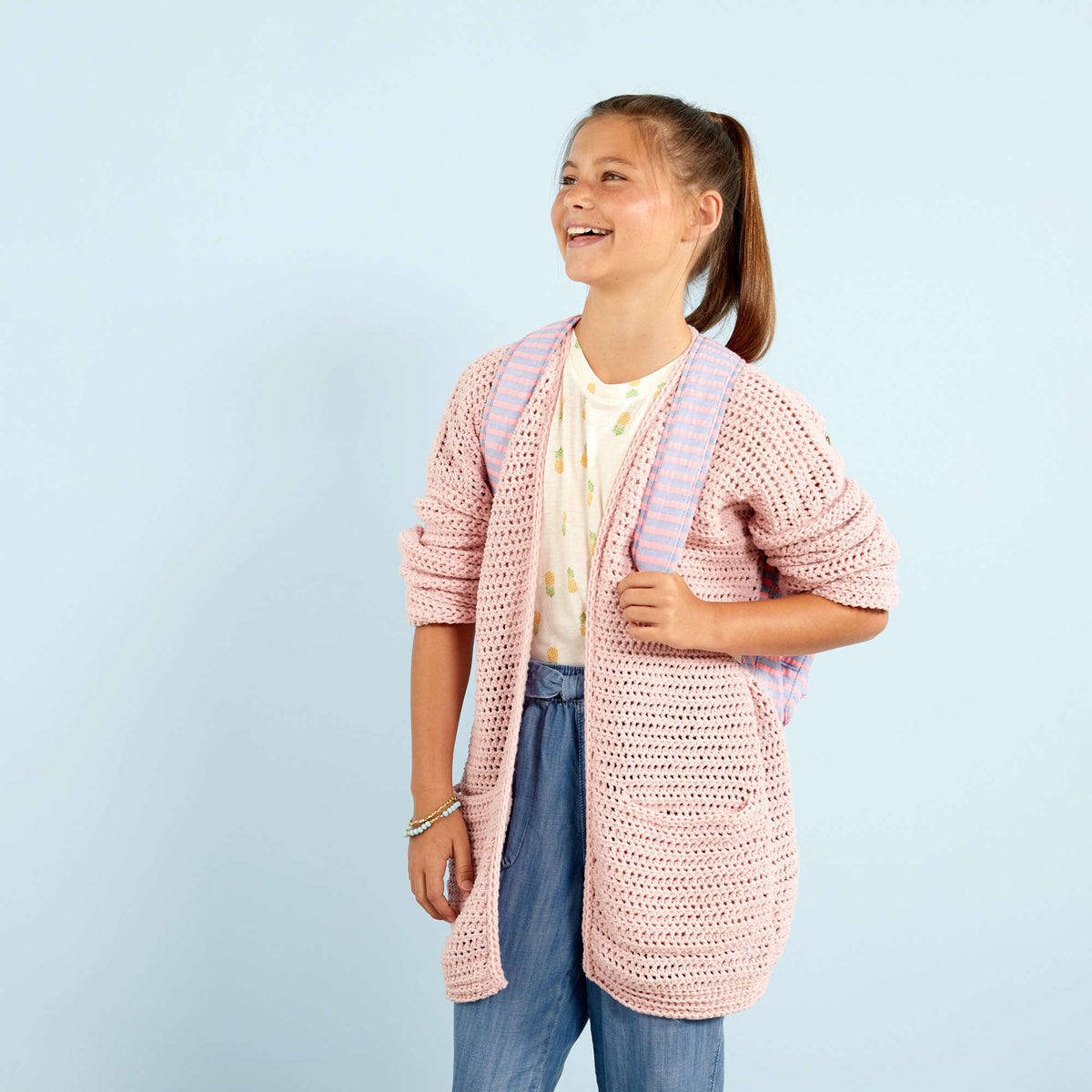 Crochet Cardigan made in Red Heart Amore Yarn