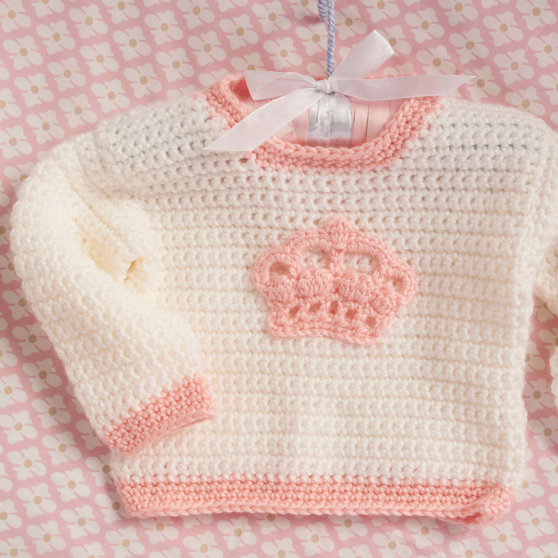 Free Red Heart Little Princess Crown Sweater Crochet Pattern