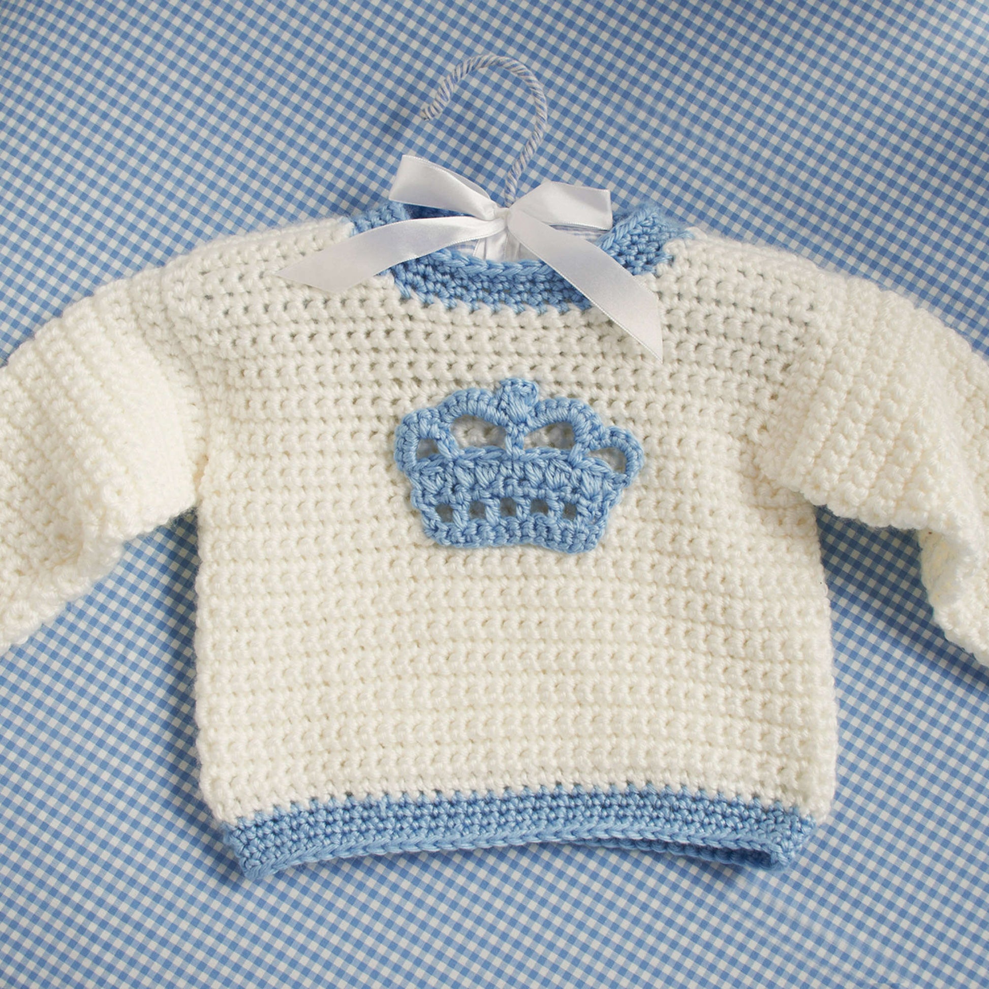 Free Red Heart Little Prince Crown Sweater Crochet Pattern