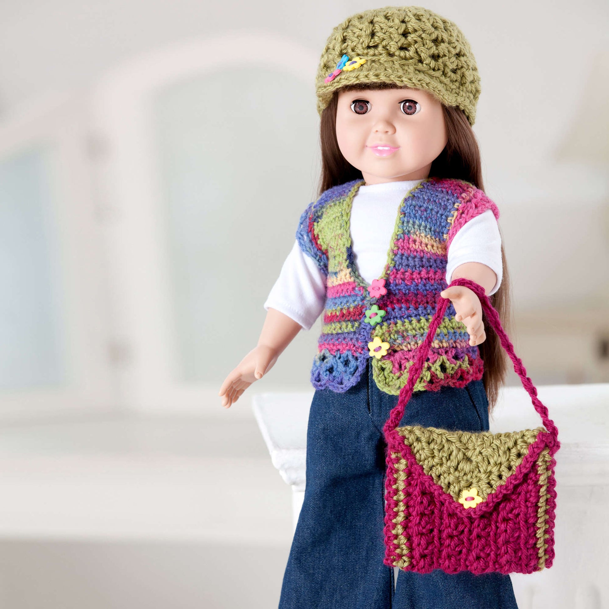 Free Red Heart Retro Doll Accessories Crochet Pattern
