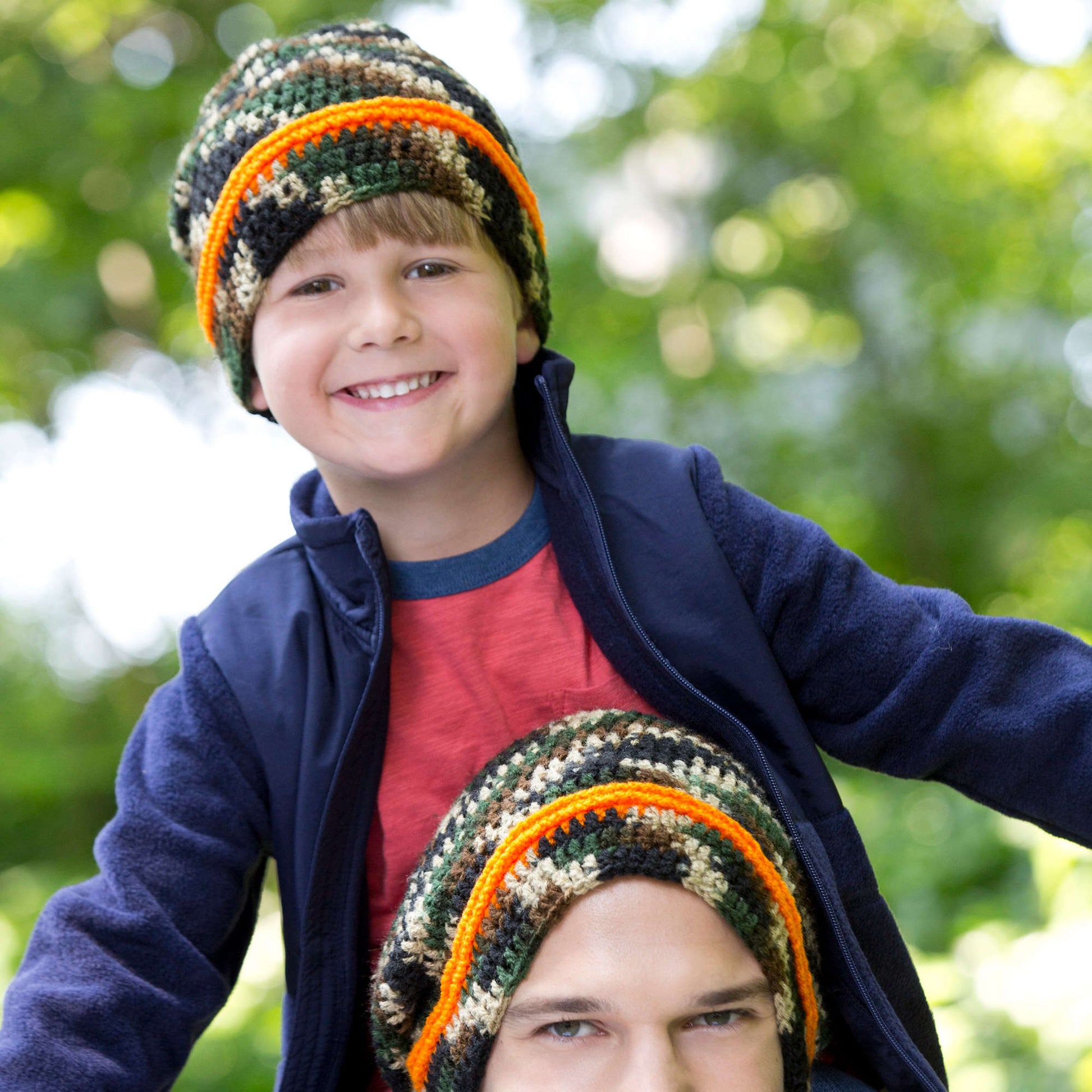 Free Red Heart Dad & Son Camo Hats Crochet Pattern