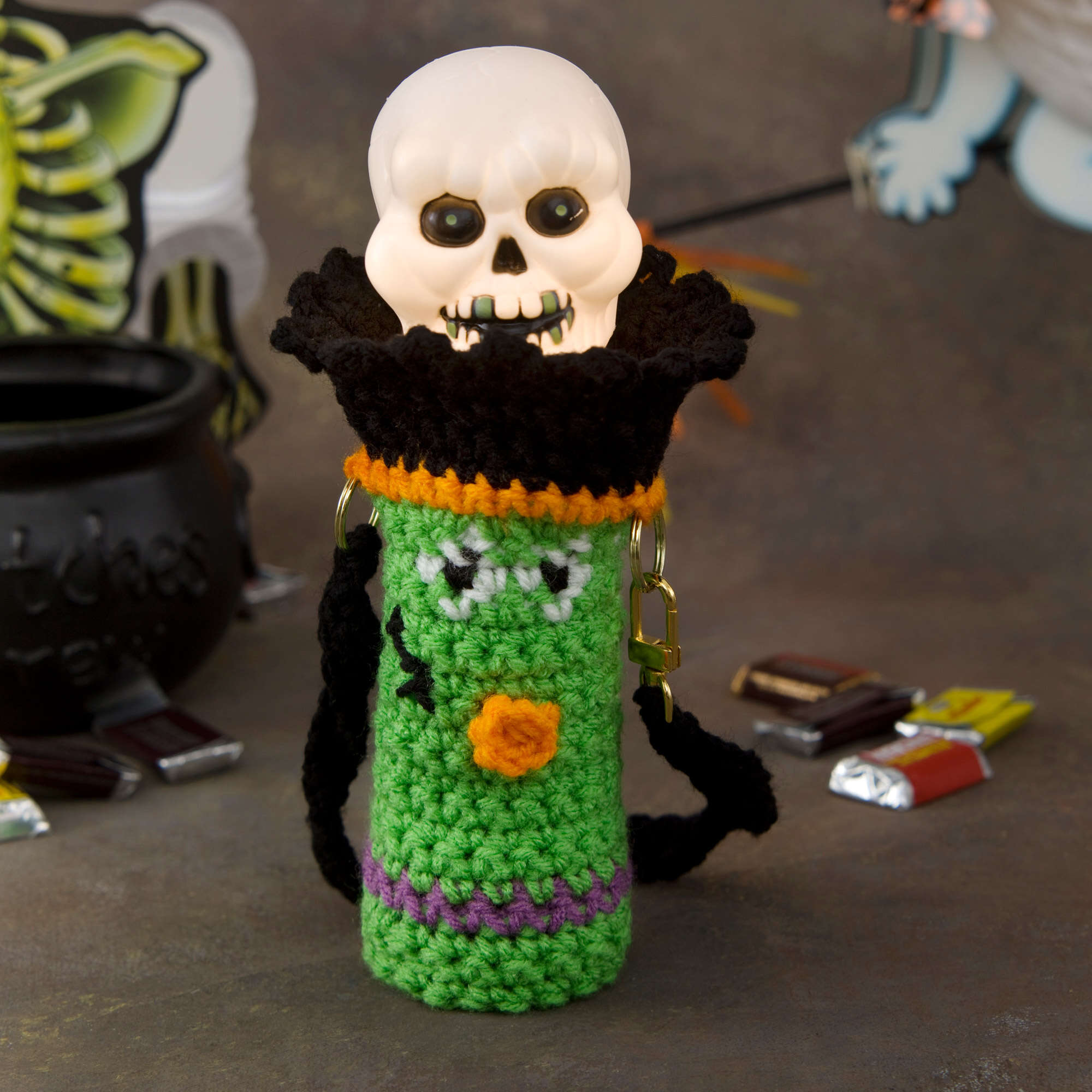 Free Red Heart Frankenstein Flashlight Holder Crochet Pattern