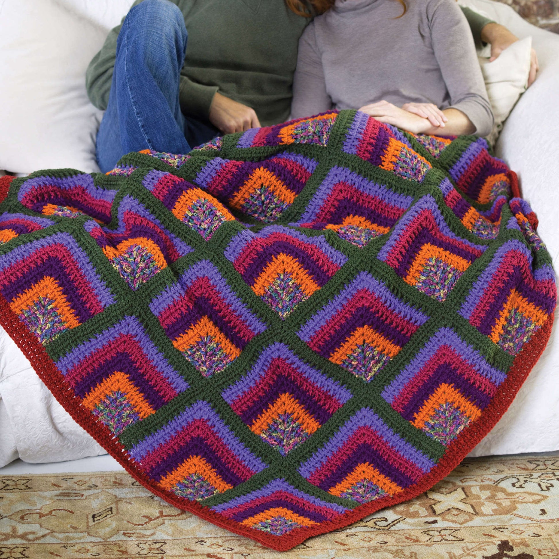 Free Red Heart Rich Mitered Crochet Throw Pattern