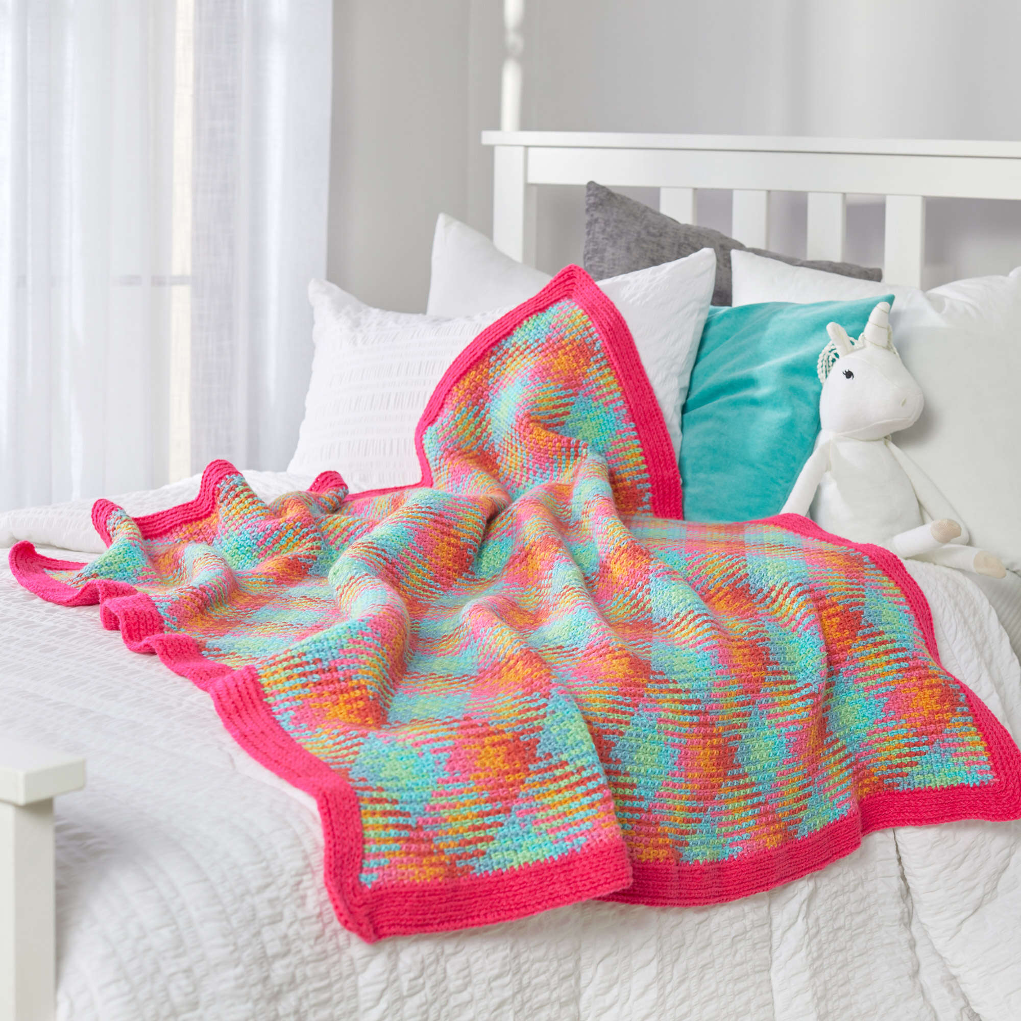 Free Red Heart Happy Planned Pooling Crochet Blanket Pattern