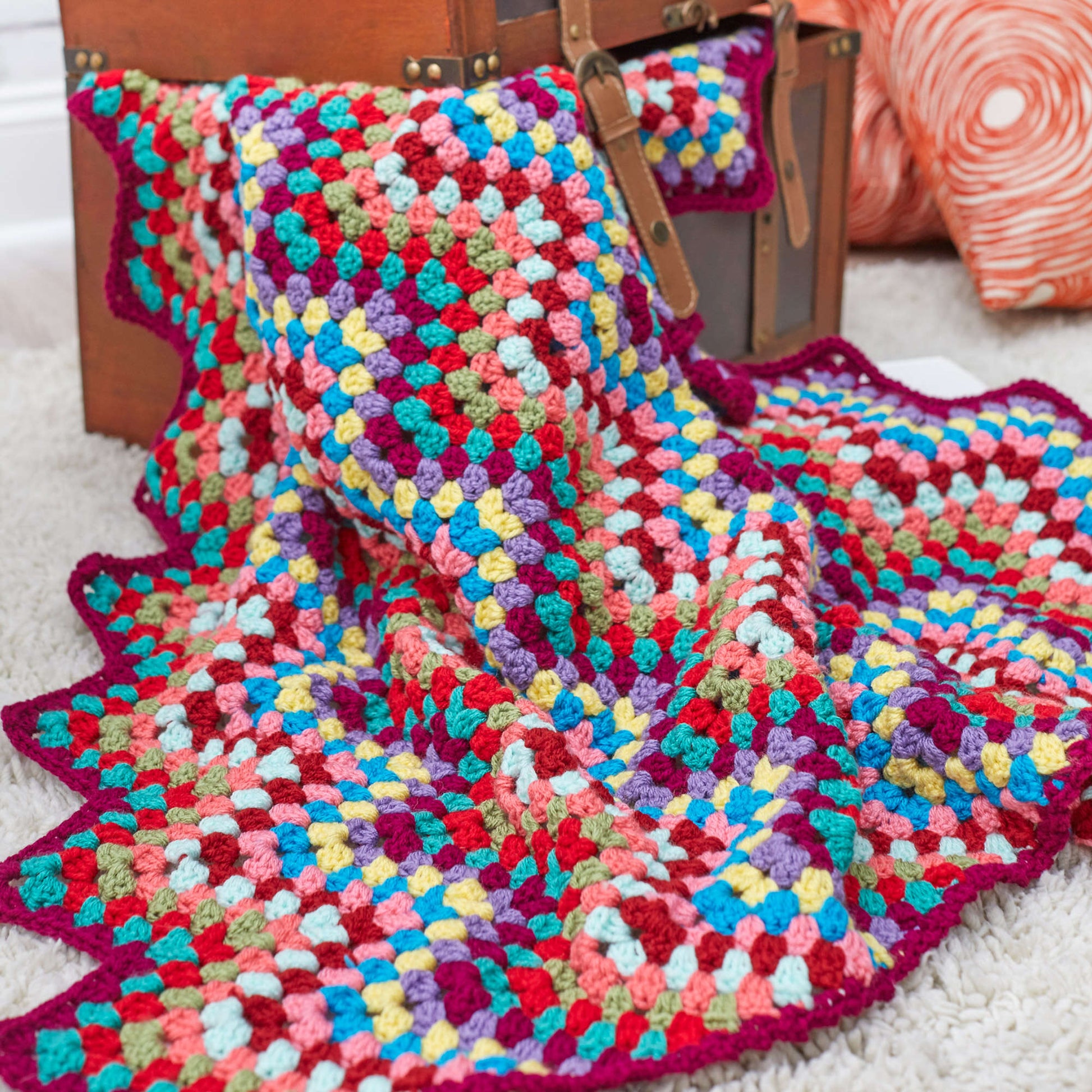 Free Red Heart Throw-back Granny Chevron Crochet Pattern